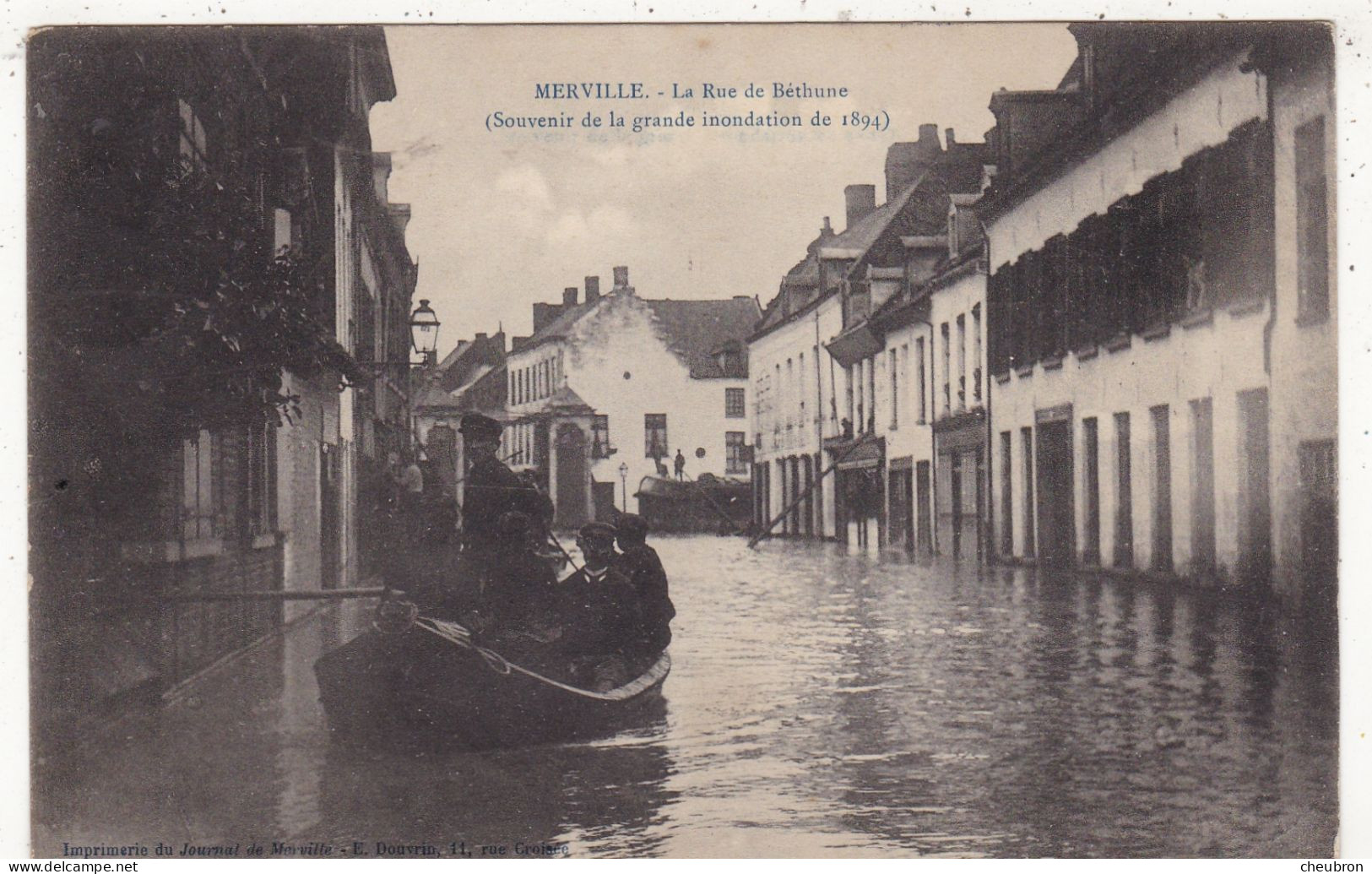 59  MERVILLE. CPA.  LA RUE DE BETHUNE . SOUVENIR DE LA GRANDE INONDATION DE 1894. ANNEE 1906 + TEXTE - Merville