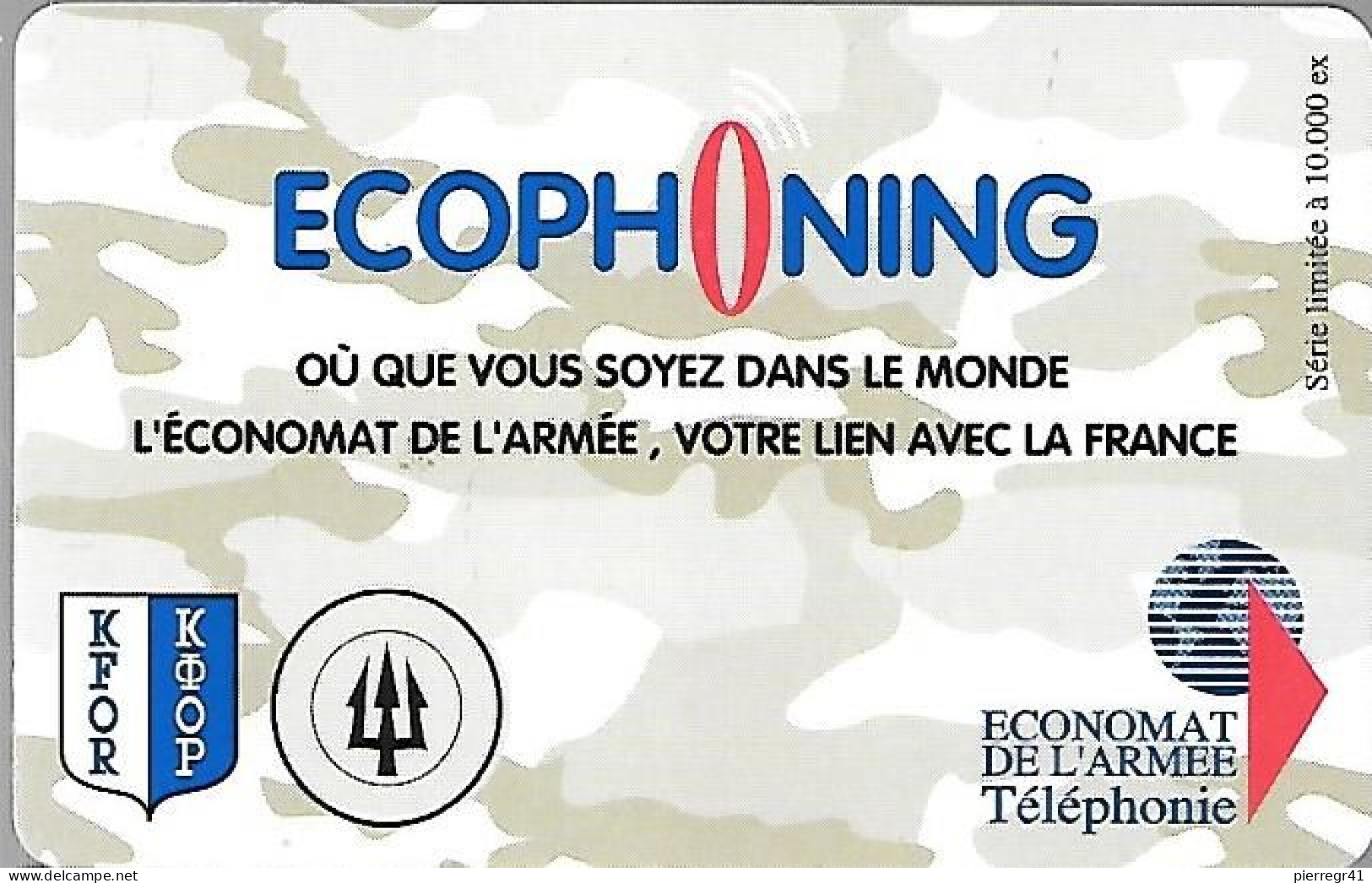 CARTE-PREPAYEE-MILITAIRE- ECOPHONING-DIVISION TRIDANT-BEIGE PALE-10000Ex-TBE -  Cartes à Usage Militaire