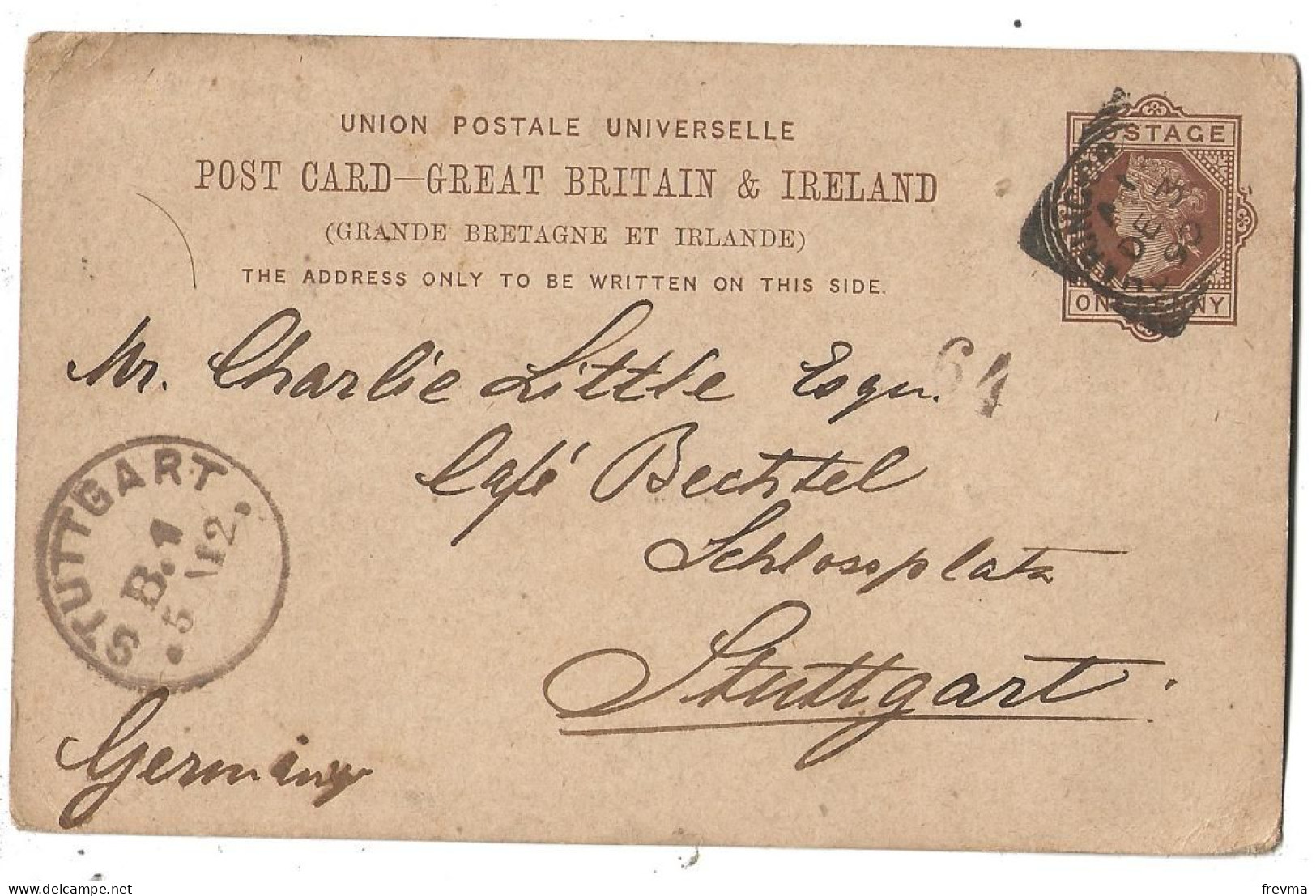 Entier Postaux Irlande Obliteration Stuttgart 1890 - Postal Stationery