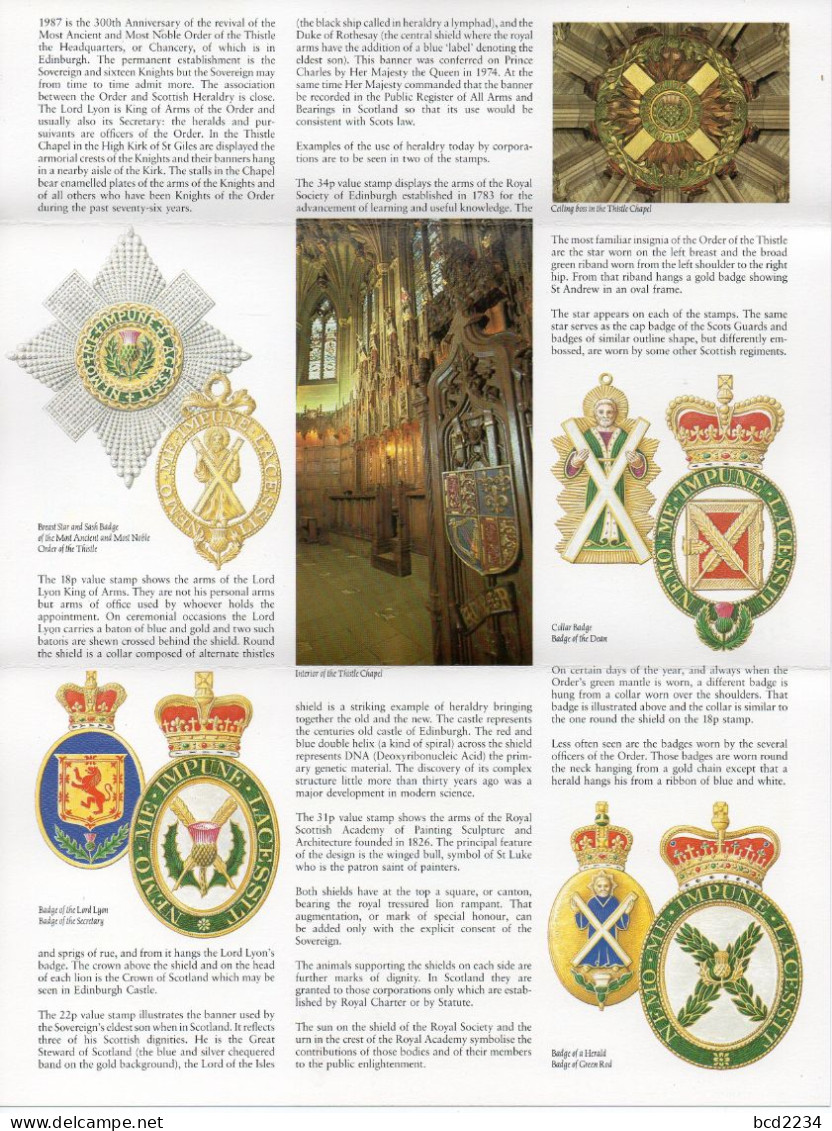 GB GREAT BRITAIN 1987 SCOTTISH HERALDRY 800TH ANNIVERSARY ORDER OF THE THISTLE PRESENTATION PACK No 182 +ALL INSERTS - Presentation Packs