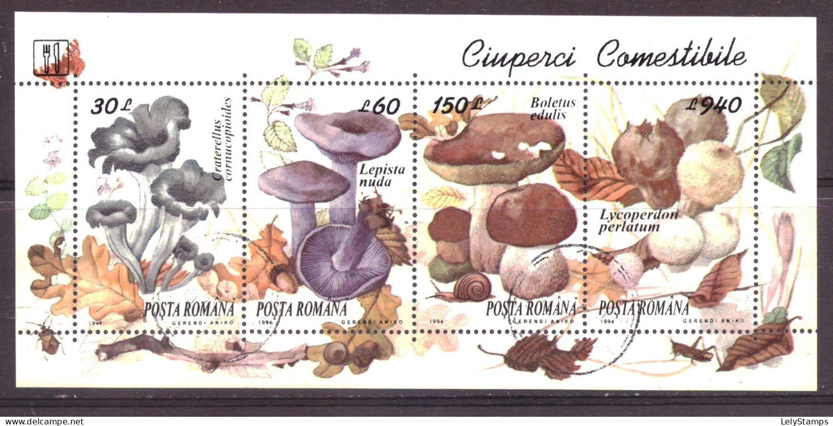 Roemenie / Romania / Rumanien 5005 T/m 5008 Used Mushrooms Nature (1994) - Usado