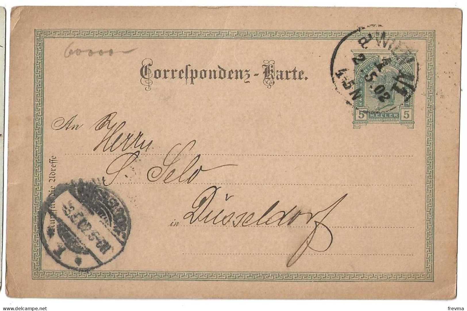 Entier Postaux Autriche Obliteration Dusseldorf Obliteration Wien 1902 - Kartenbriefe