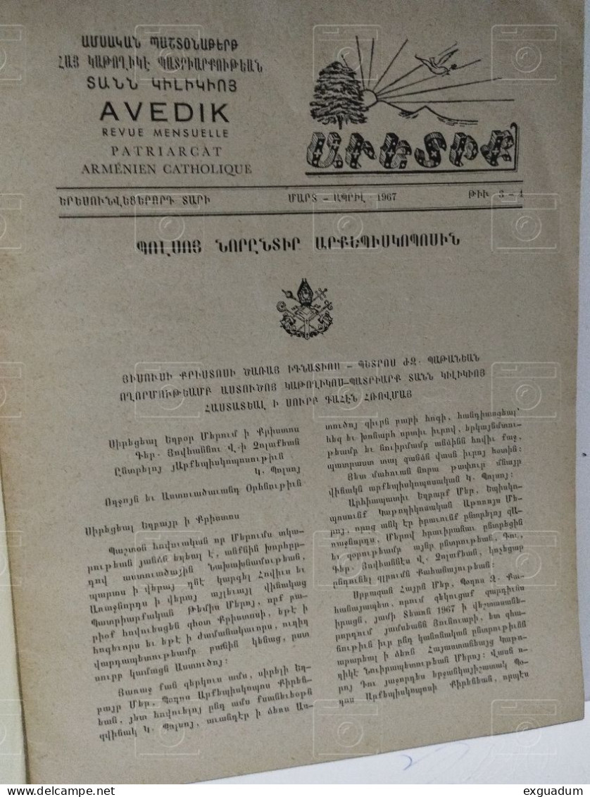 Armenia-Lebanon. Magazine REVUE AVEDIK Patriarcat Armenien Catholique. Beyrouth - Liban. 1967 - Magazines