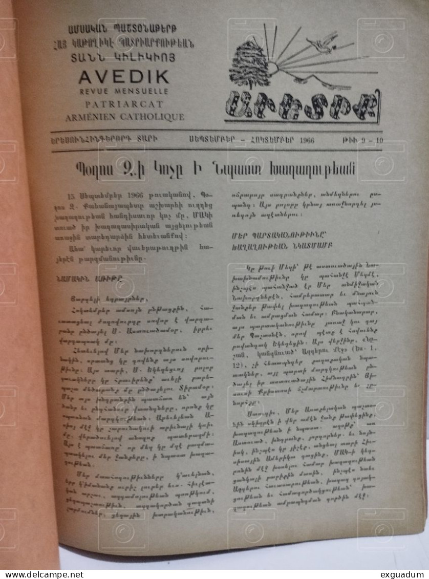 Armenia-Lebanon. Magazine REVUE AVEDIK Patriarcat Armenien Catholique. Beyrouth - Liban. 1966 - Revistas & Periódicos