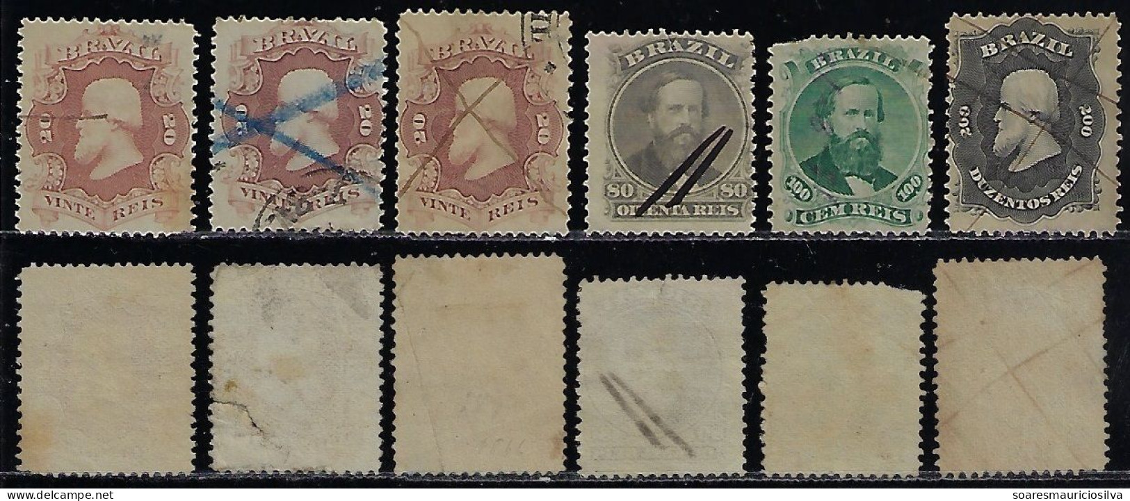 Brazil 1866 Emperor D. Pedro II 6 Stamp 20 80 100 200 Réis Handwritten Cancellation Catalog US$47 - Oblitérés
