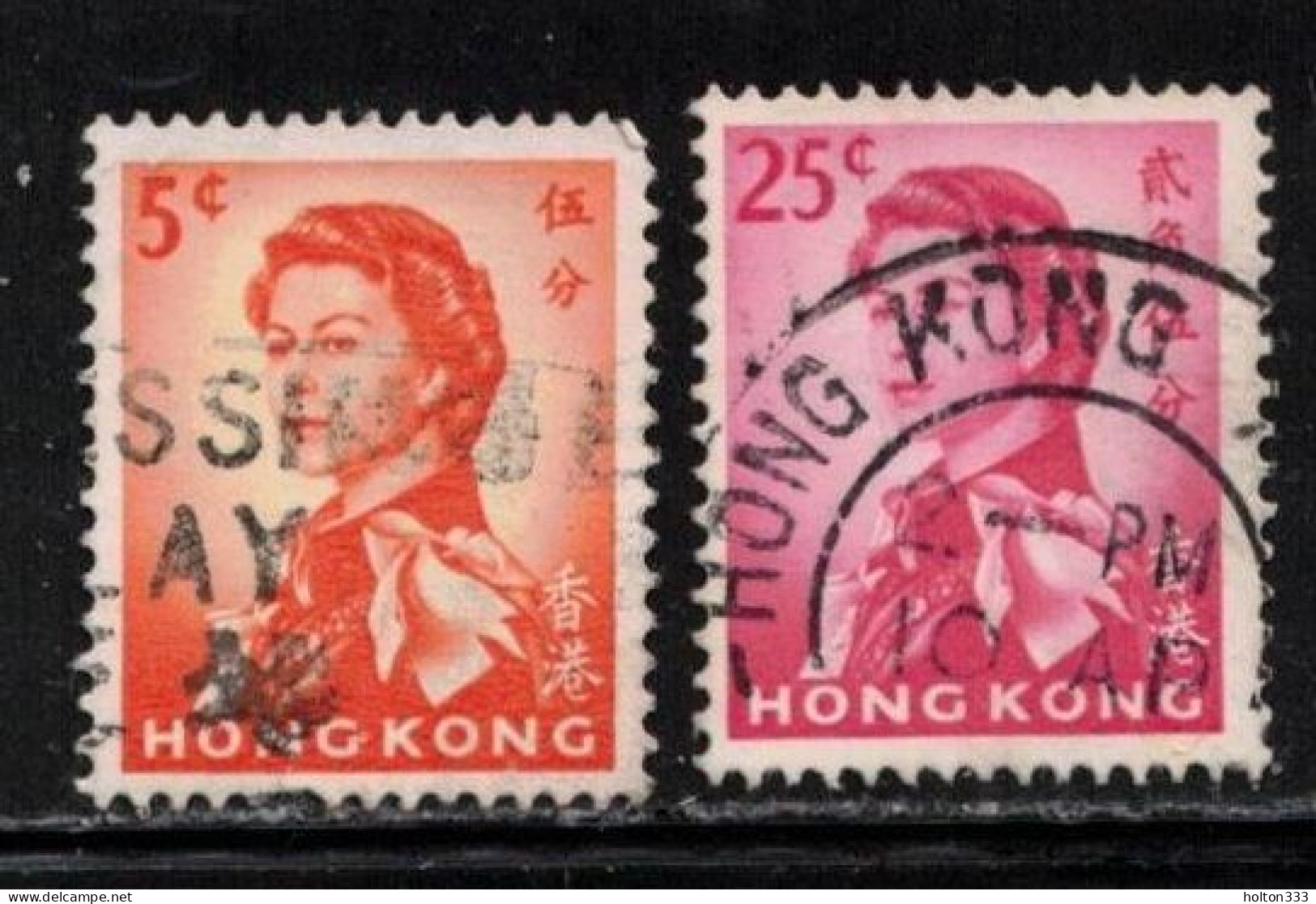 HONG KONG  Scott # 203b, 207a Used - QEII Watermarked Sideways 2 - Usados