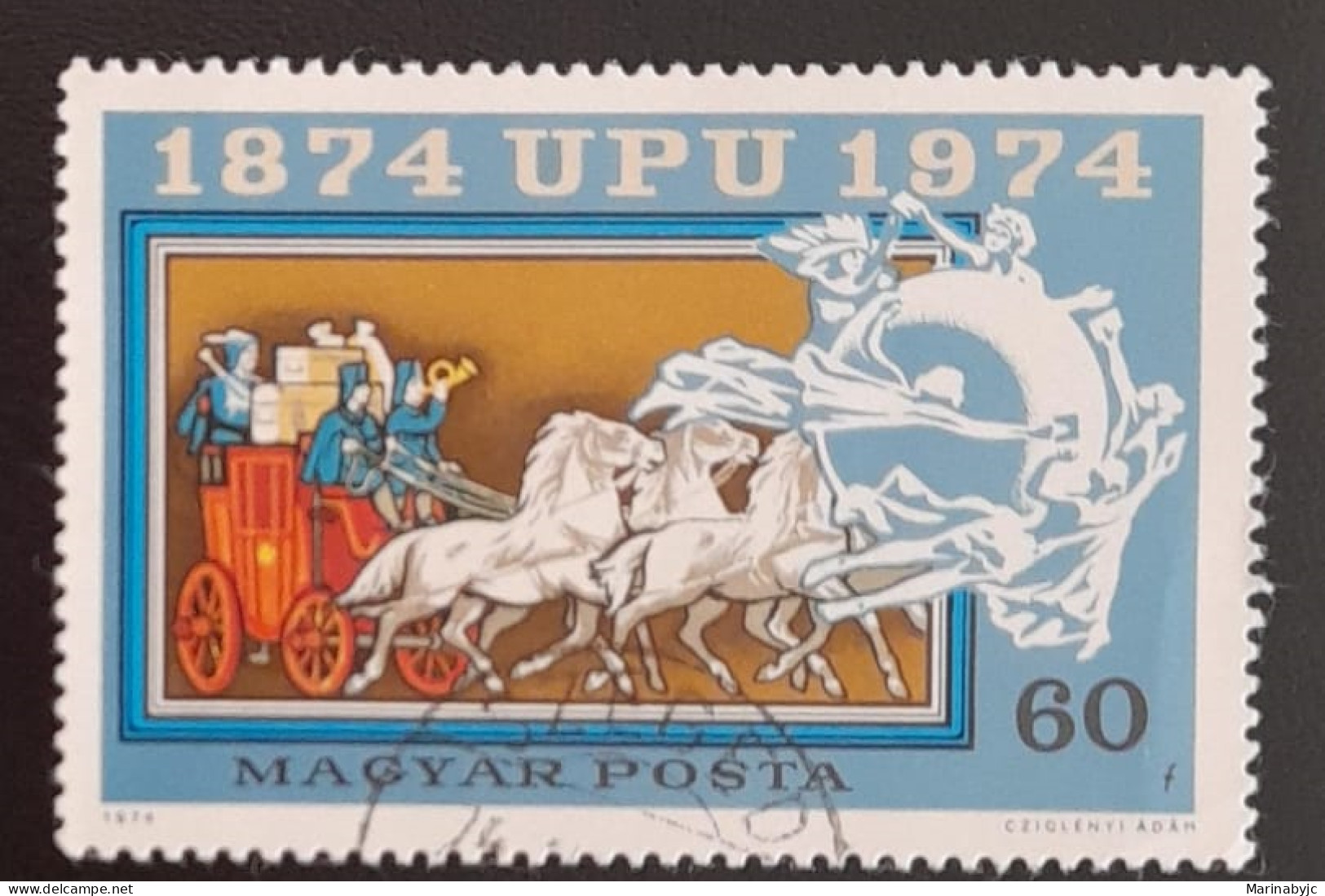 SD)1974, HUNGARY, CENTENARY OF THE UNIVERSAL POSTAL UNION, UPU, POSTAL CAR, USED - ...-1867 Prefilatelia