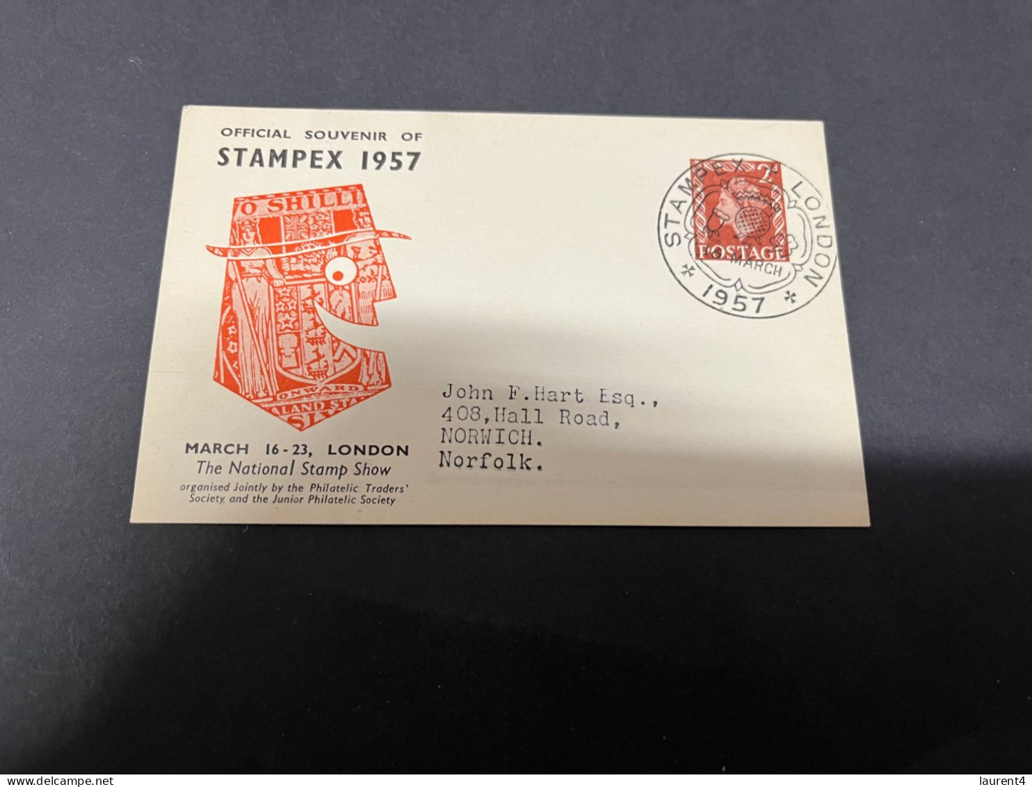 21-9-2023 (1 U 43) UK FDC Cover (1 Card) 1957 - STAMPEX 1957 - ....-1951 Pre Elizabeth II