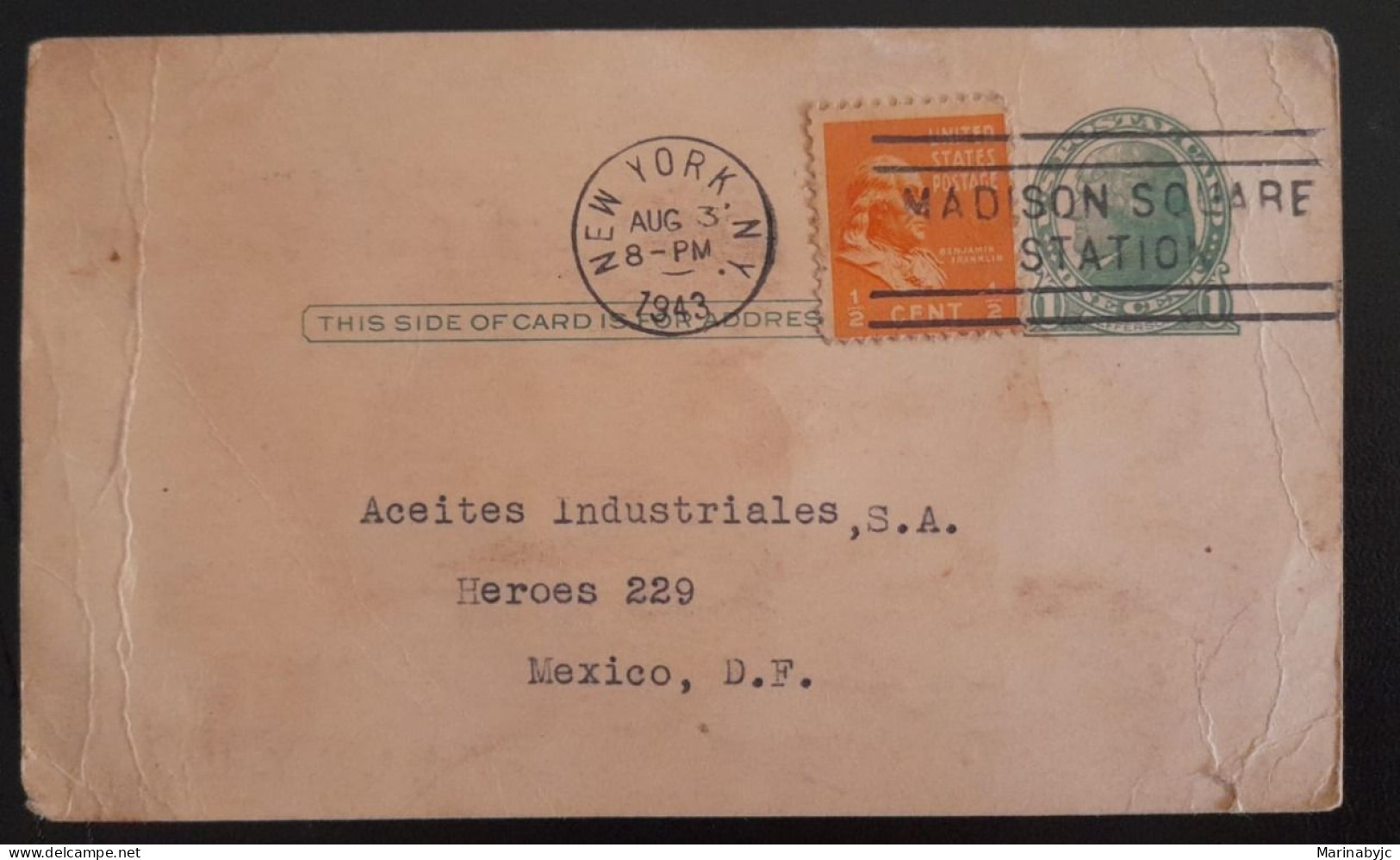 SD)1943, USA, CIRCULATED POSTAL INTEGRATION FROM THE USA TO THE UNITED STATES - …-1845 Préphilatélie