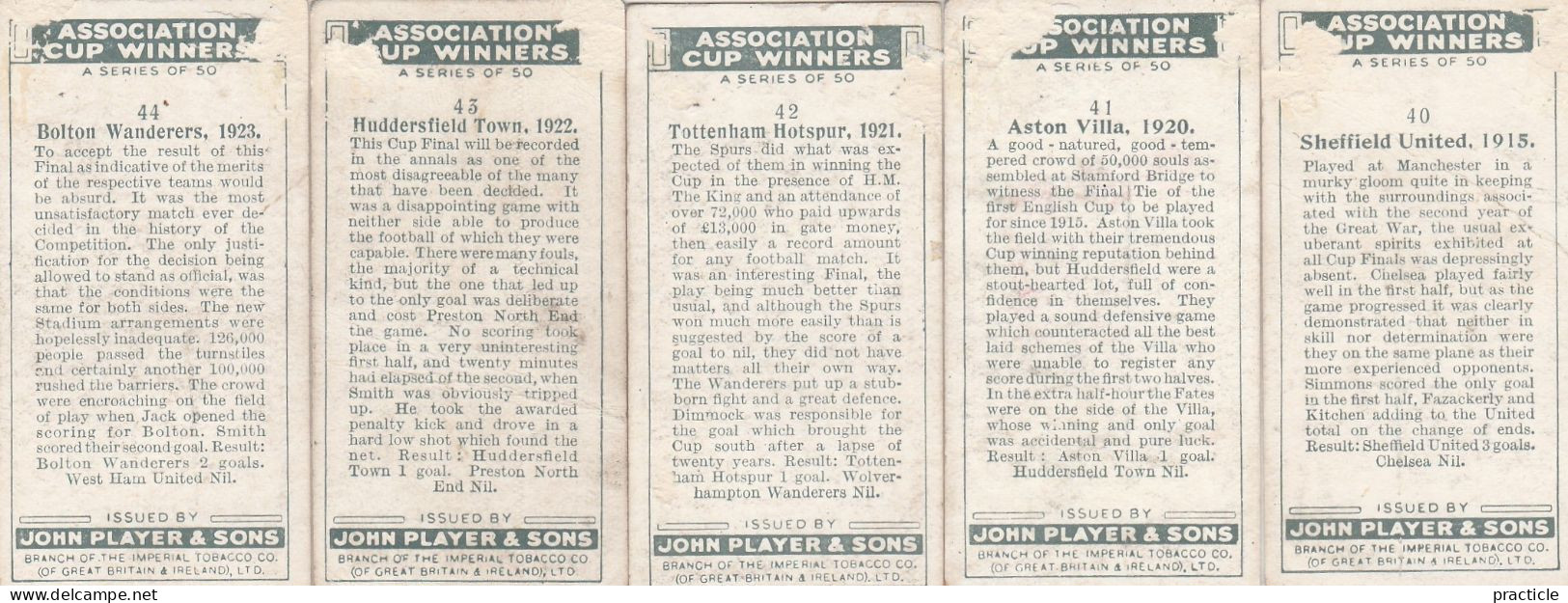 2704 Player’s Cigarettes Association Cup Winners Football series all cards except no 32 39 and 49