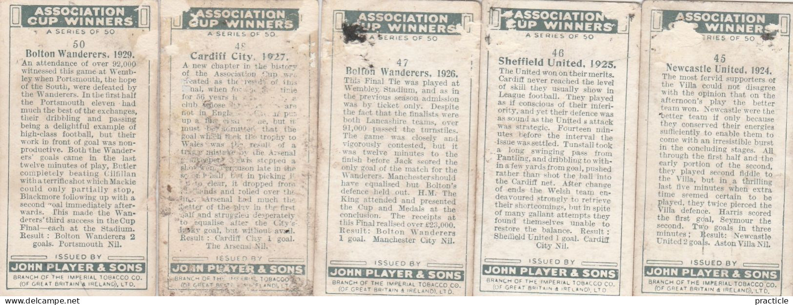 2704 Player’s Cigarettes Association Cup Winners Football series all cards except no 32 39 and 49