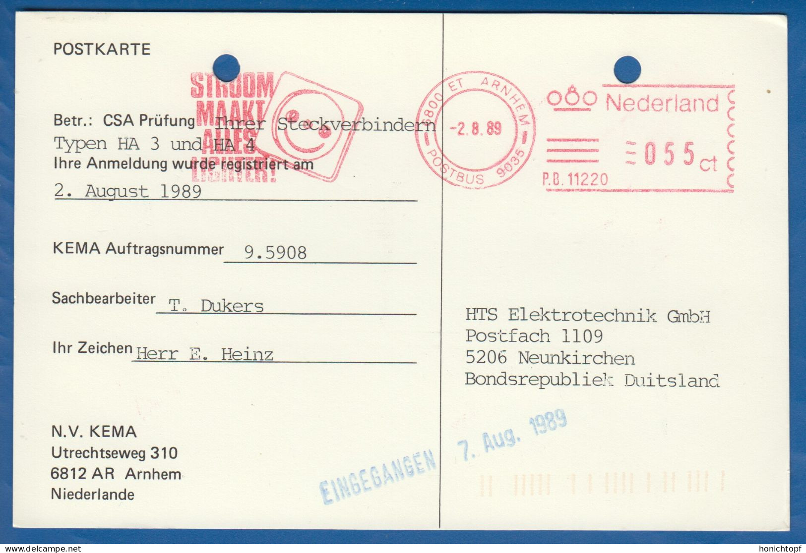 Holland; Postkarte; Maschinenstempel - Máquinas Franqueo (EMA)