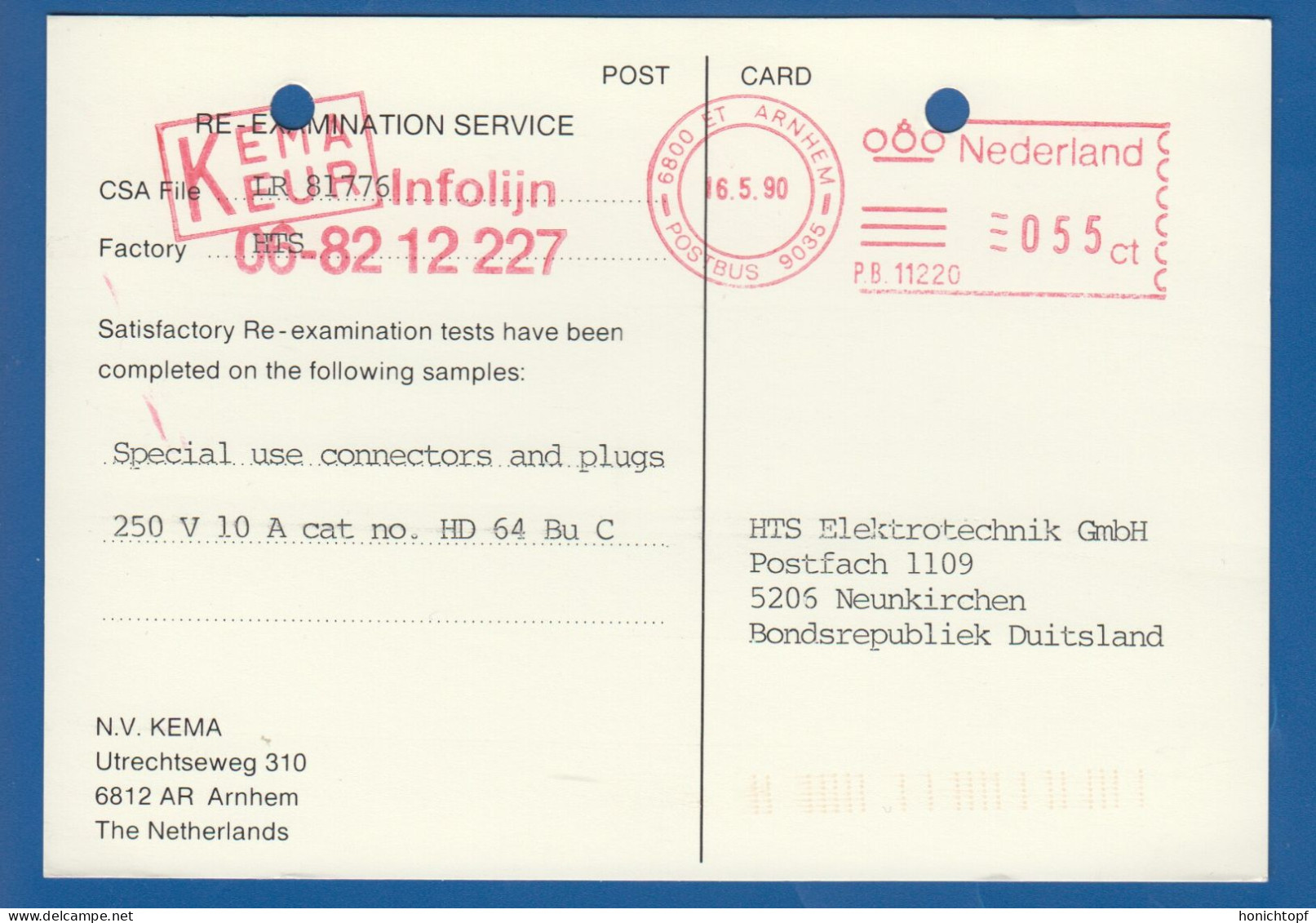 Holland; Postkarte; Maschinenstempel - Machines à Affranchir (EMA)