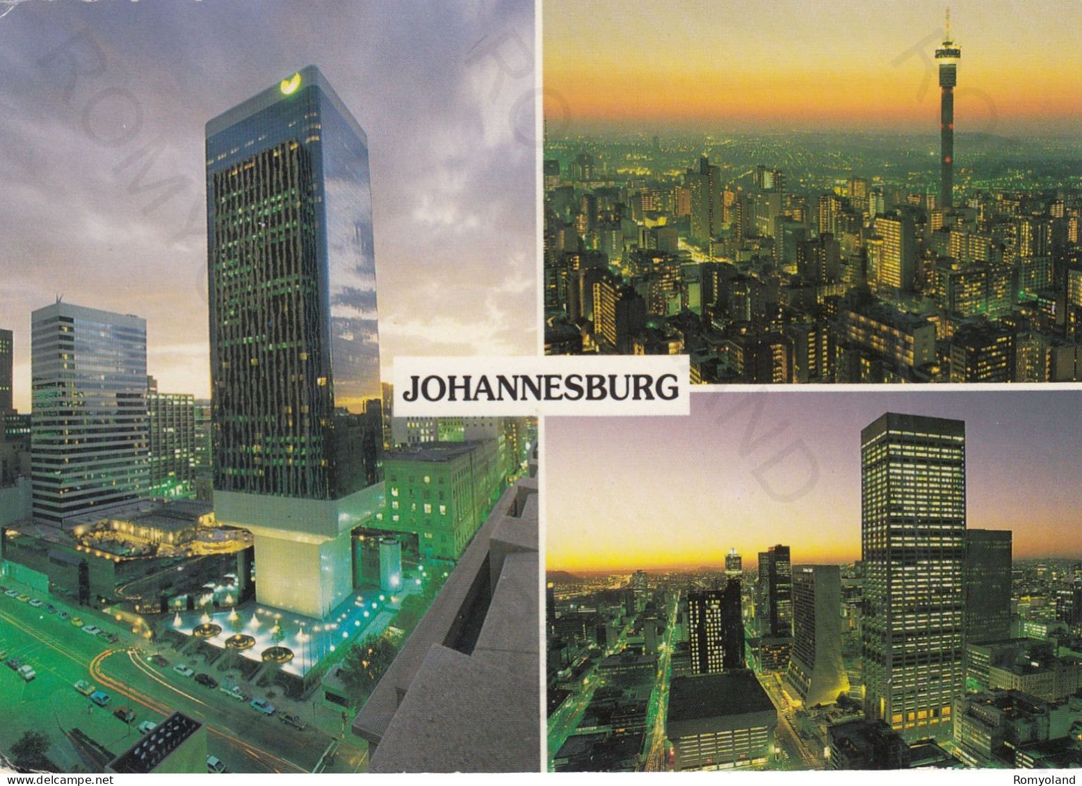 CARTOLINA  JOHANNESBURG,SUD AFRICA-WIEW OF JOHANNESBURG-SUN HOTEL AT TWILIGHT-VIEW OF HILLBROW AT NIGHT-VIAGGIATA 1990 - Afrique Du Sud