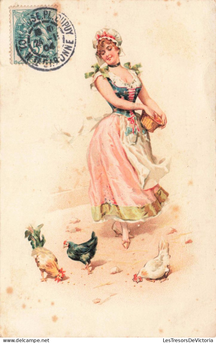 ILLUSTRATEUR NON SIGNE - Fermière Nourrissant Les Poules - Carte Postale Ancienne - Vor 1900