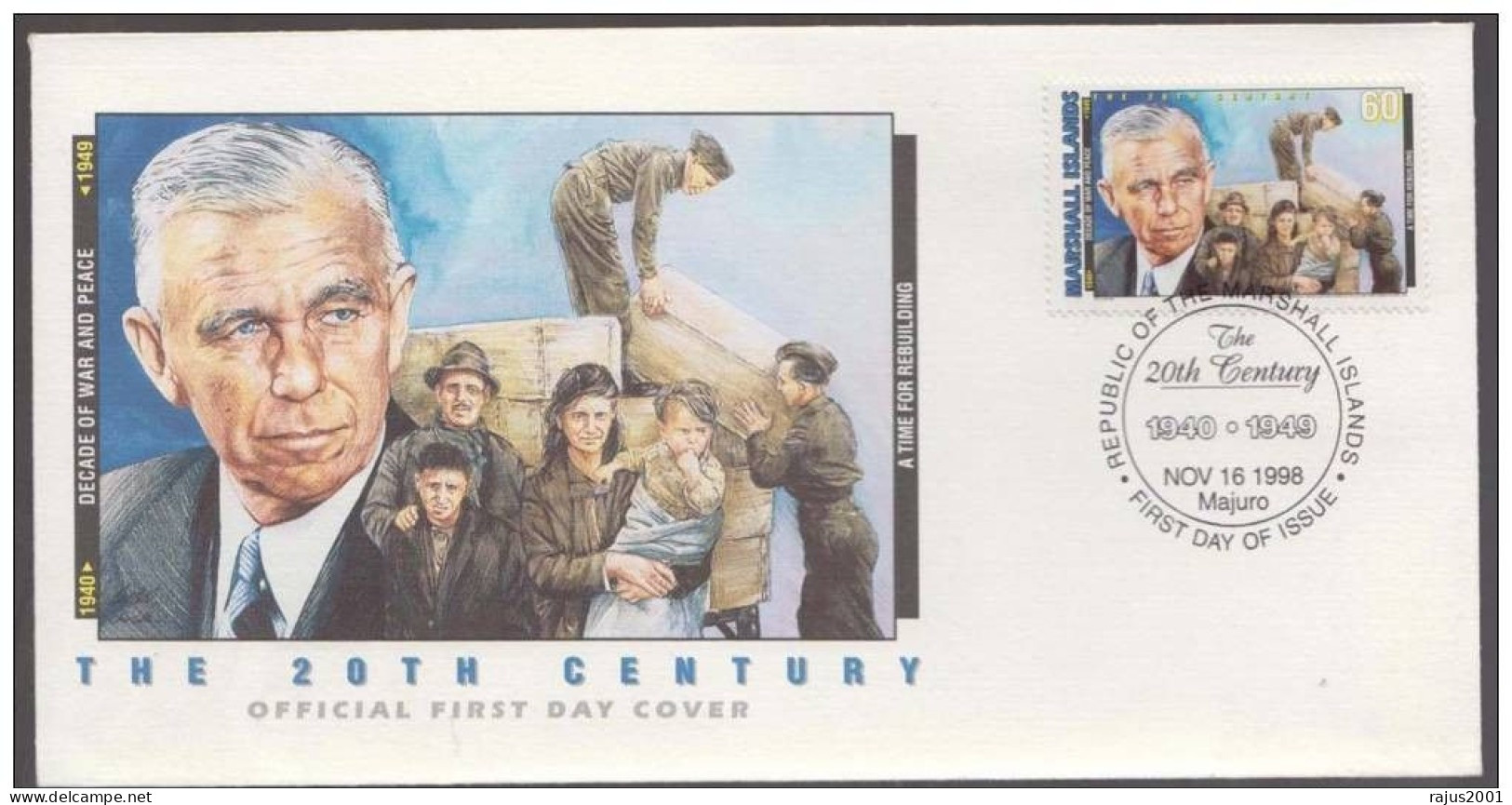 US Secretary George C Marshall Proposes US Economic Aid To Allied And Former Enemies In Europe, War, WWII, Marshall FDC - Guerre Mondiale (Seconde)