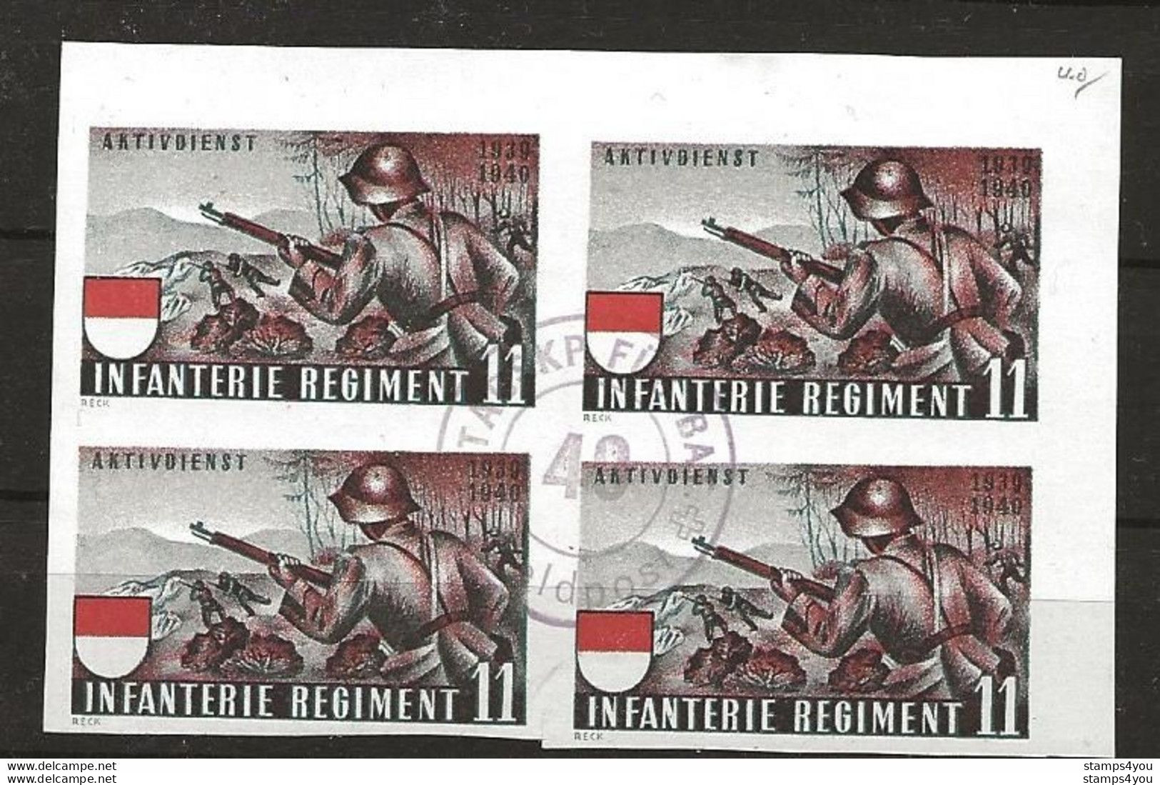 407 - 73 - Bloc Non-dentelé Oblitéré "Infanterie Regiment 11" Cachet Feldpost - Vignettes
