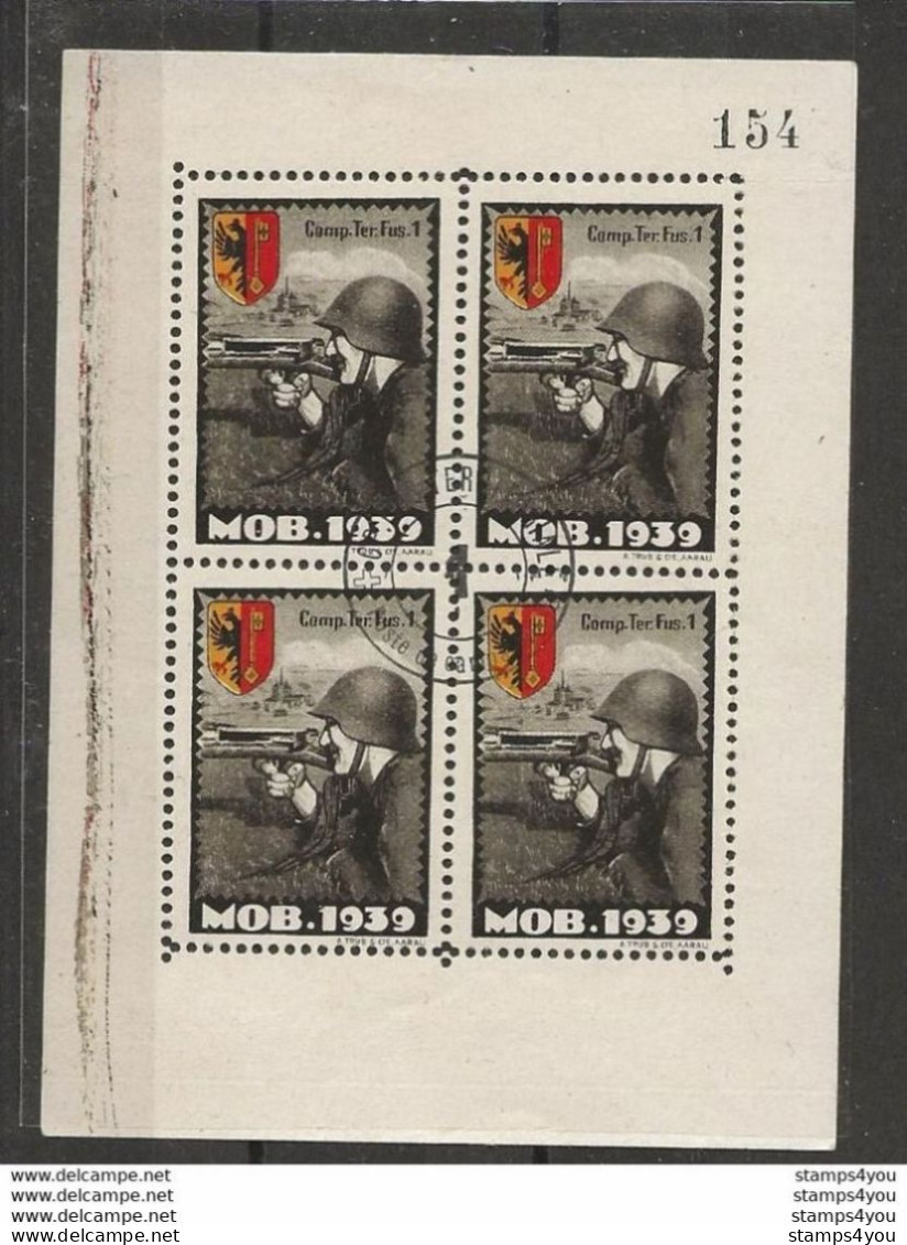 403 - 29 - Feuillet De 4 Timbres  "MOB 1939 Com. Ter. Fus. 1" - Cachet Feldpost" - Vignetten