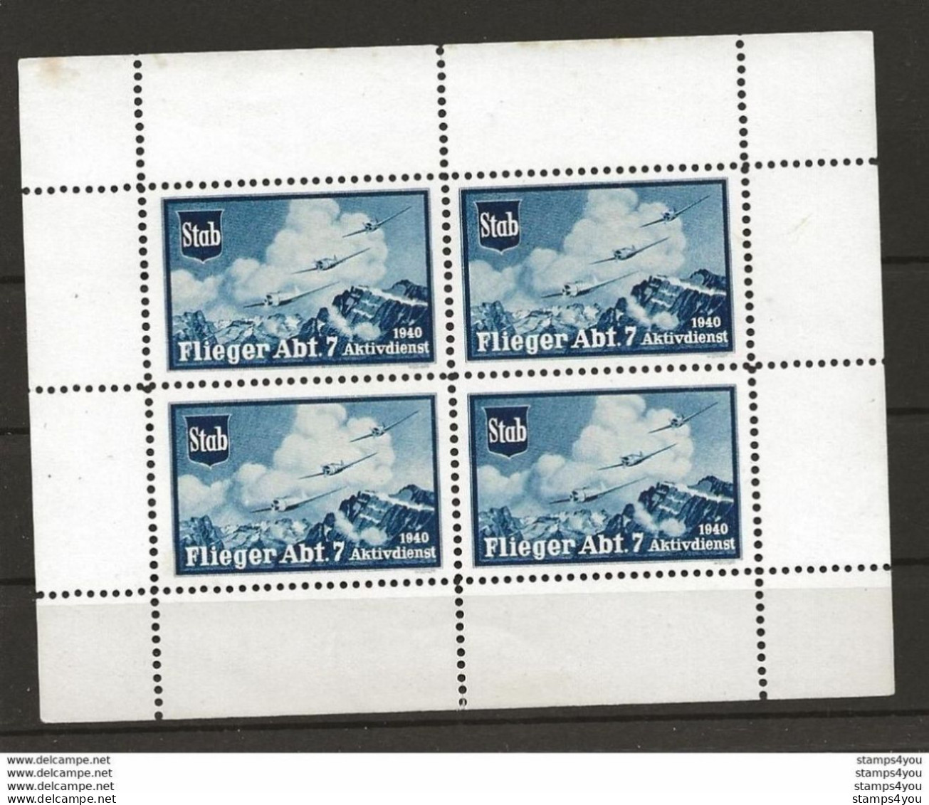 407 - 8 - Feuillet Dentelé 4 Timbres "Flieger Abt, 7 Aktivdienst 1940" - Vignettes