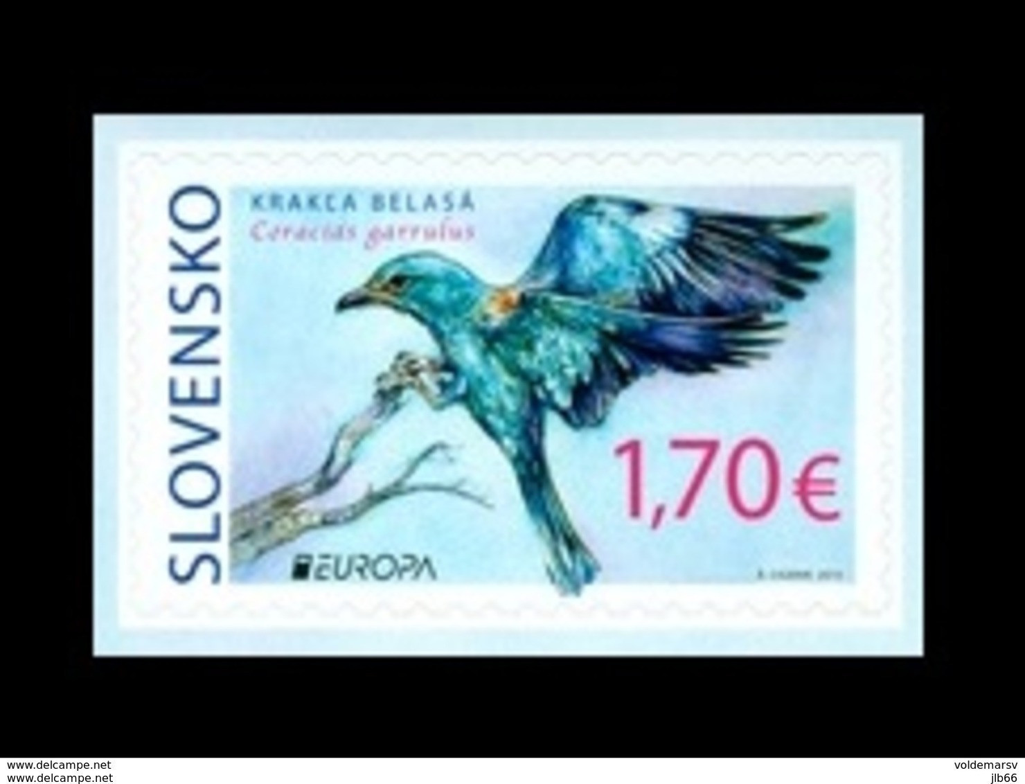Slovaquie 2019 Yvert 765 EUROPA Non Dentelé Auto Adhésif Oiseau Le Rollier D'Europe Coracias Garrulus - Unused Stamps