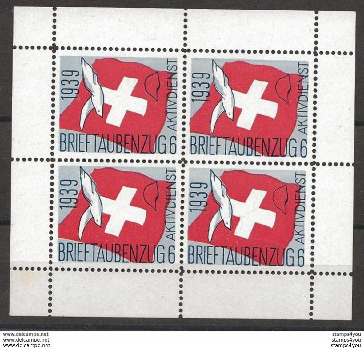 403 - 64 - Feuillet De 4 Timbres Neufs  "Brieftaubenzug 6 1939" - Vignettes