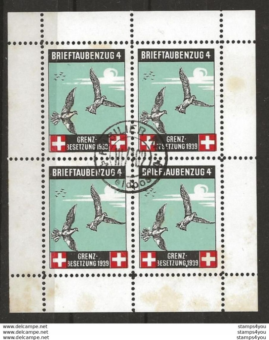 403 - 63 - Feuillet De 4 Timbres  "Brieftaubenzug 4 Grenzbesetzung 1939 - Cachet Feldpost" - Vignetten