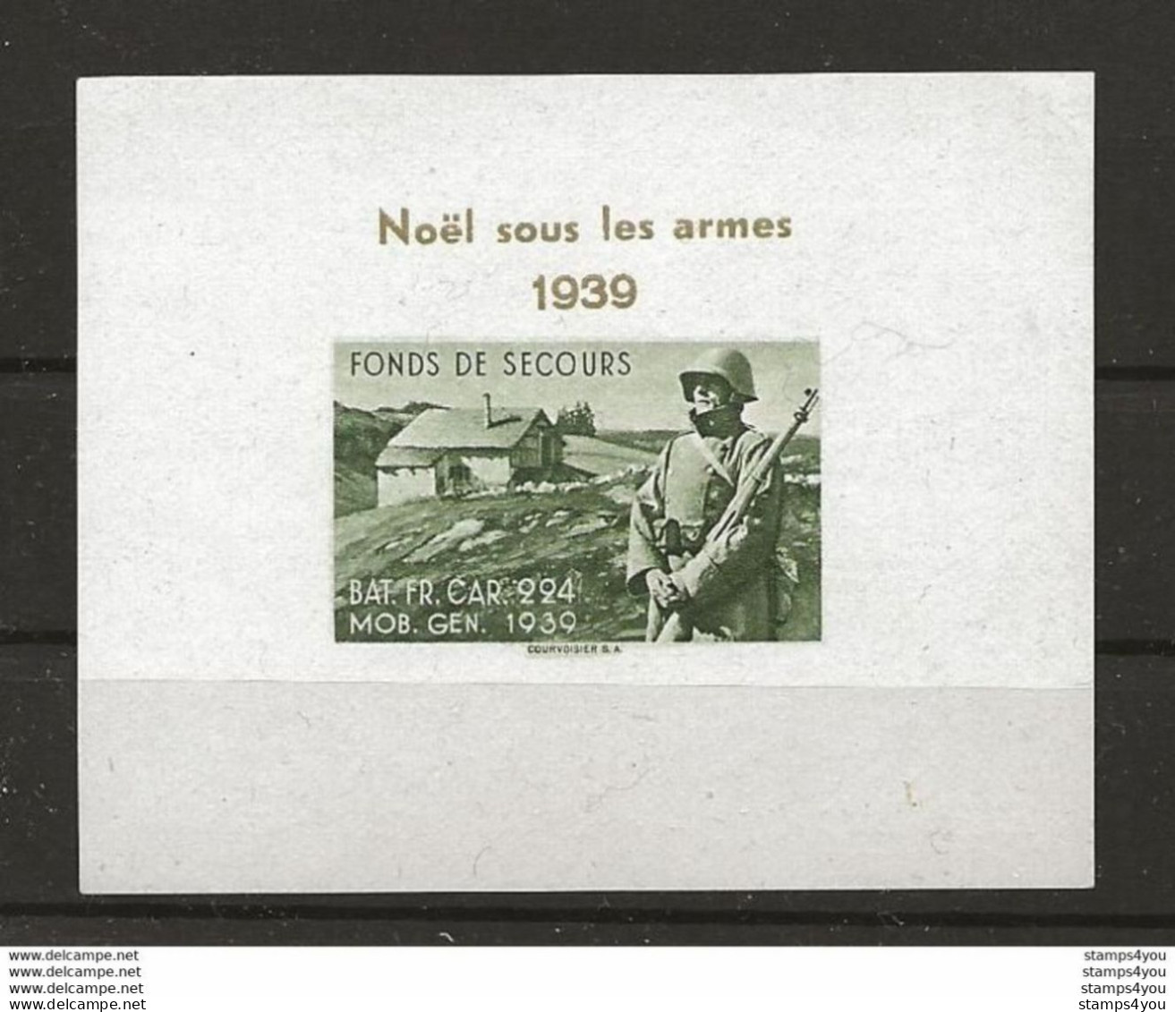 406 - 36 - Bloc Non Dentelé Neuf "Noël Sous Les Armes 1939 Bat. Car. 224 Mob Gen 1939" - Etichette
