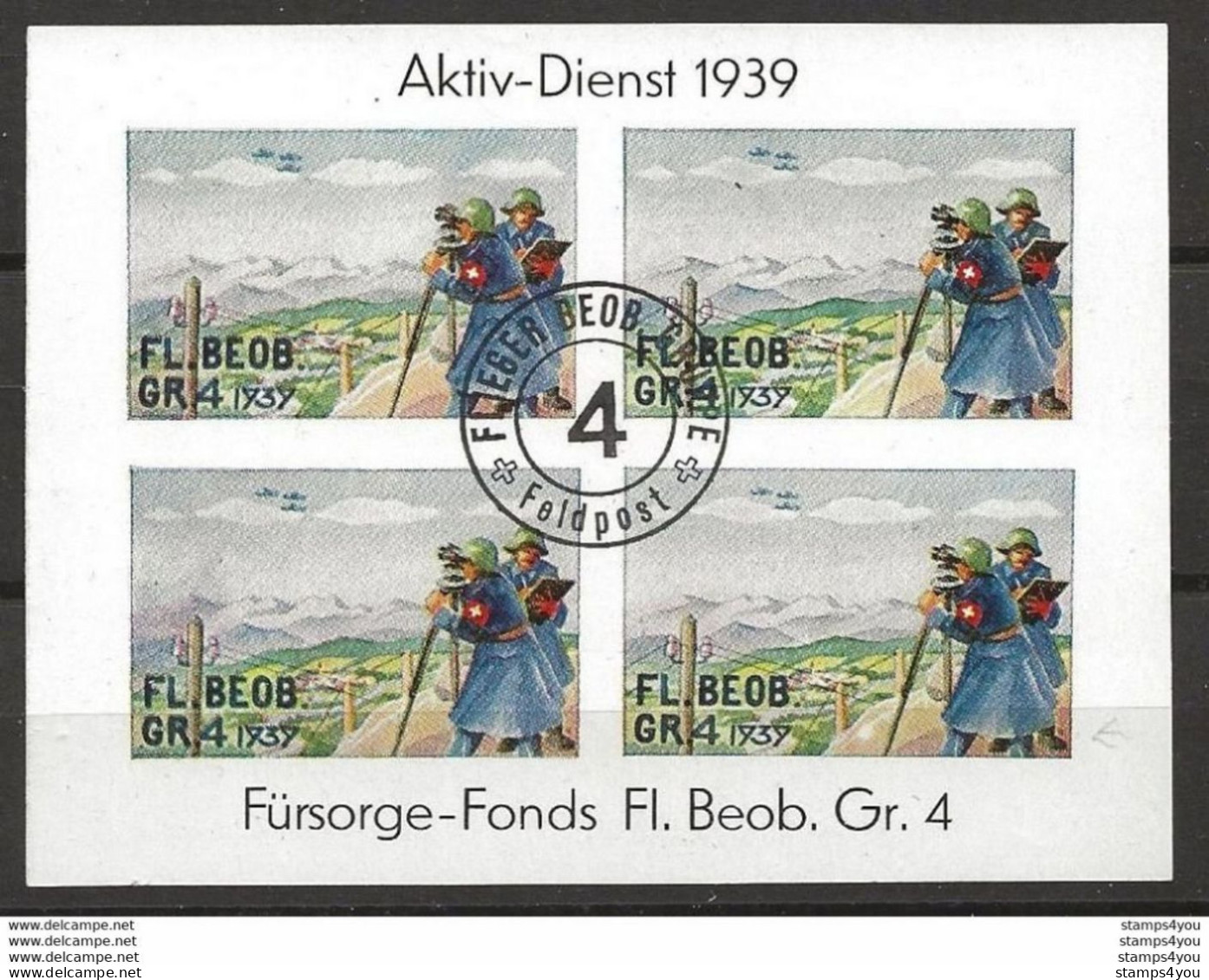 403 - 60 - Feuillet De 4 Timbres  "Fl. Beob Gr 4 - Cachet Feldpost" - Etichette