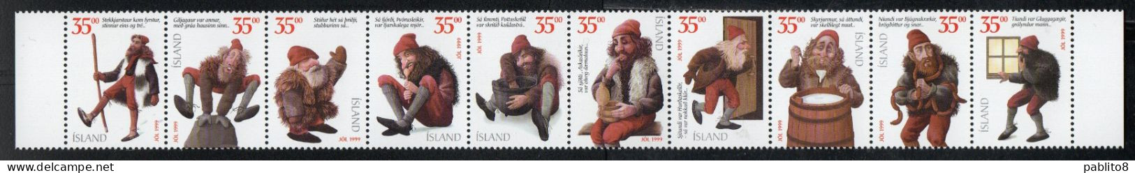 ISLANDA ICELAND ISLANDE 1999 CHRISTMAS ELF NATALE NOEL WEIHNACHTEN NAVIDAD BLOCK STRIP BLOCCO STRISCIA MNH - Hojas Y Bloques