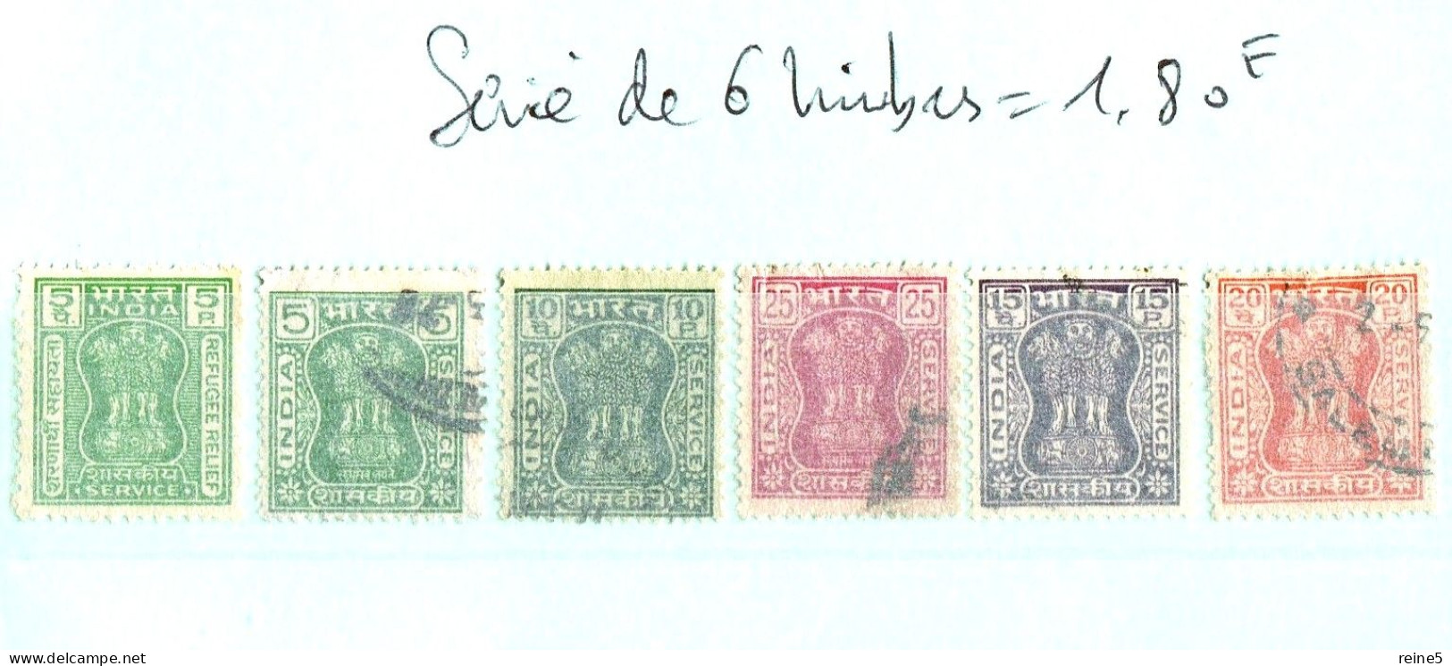 INDE >> SERIE De 6 TIMBRES DE SERVICE OBLITERES Pour 1.80 EUROS SEULEMENT -TRES BON ETAT -REF-0-0-TPL-25-5 - Official Stamps