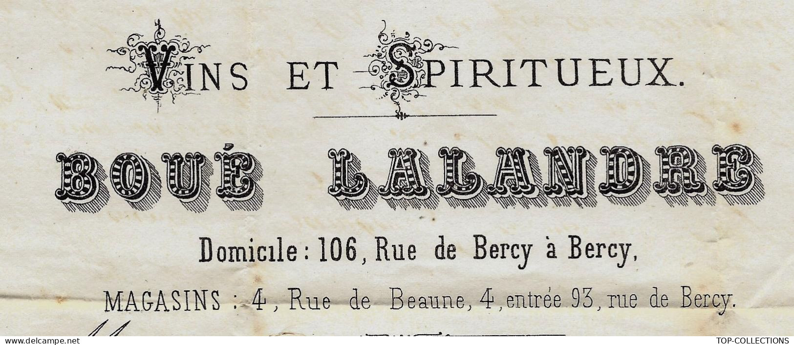 1871 ENTETE VINS ET SPIRITUEUX Boué Lalandre Paris Entrepots  Bercy  Vin Chablis > Chambron Commissionnaire Bassou Yonne - 1800 – 1899