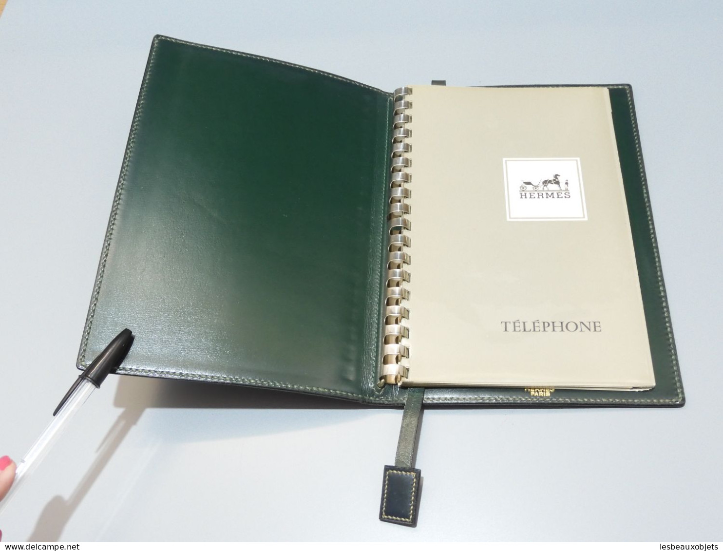 -PORTE REPERTOIRE CUIR VERT & CARNET TELEPHONE HERMES PARIS Déco BUREAU   E - Maroquinerie