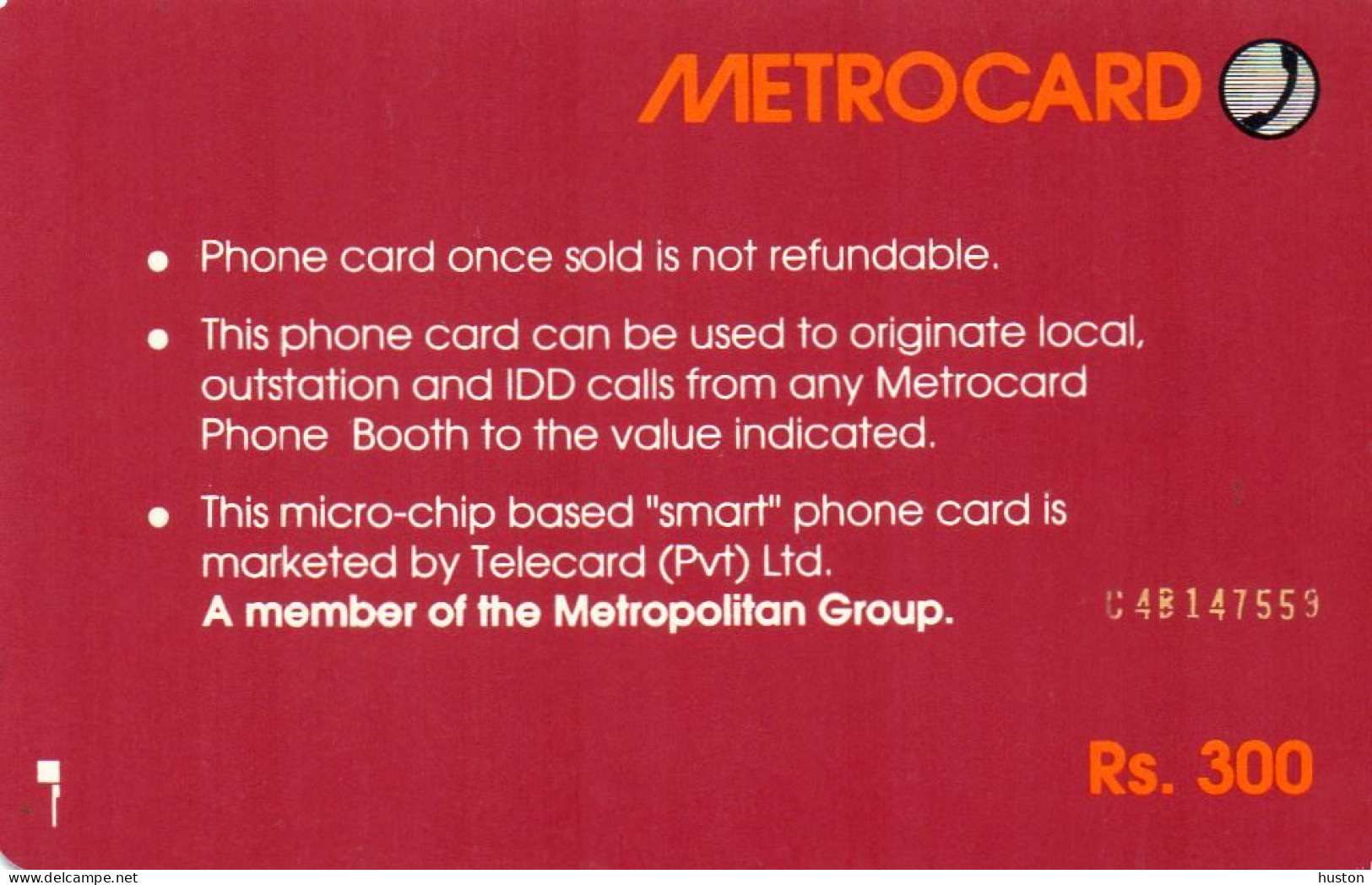 METROCARD - MET049 300 Satellite - Red No Batchnumber USED - Sri Lanka (Ceylon)