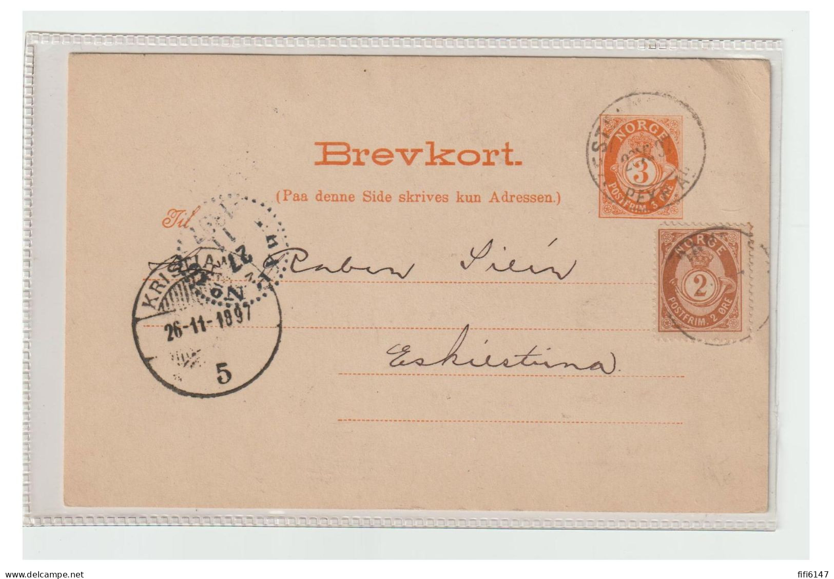 NORVEGE -1897- Entier Postal à 3 Ore Avec Complément D'affranchissement à 2 Ore - Lettres & Documents