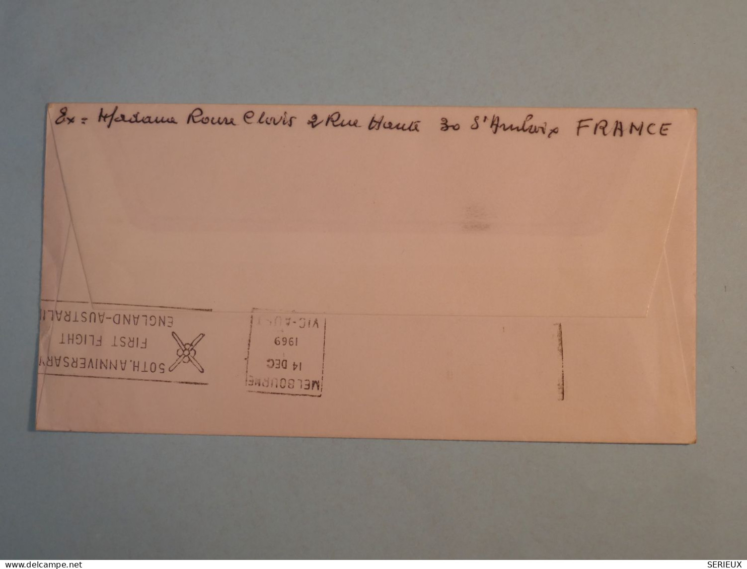 DB12 FRANCE  BELLE LETTRE FIRST FLY  ++ ANNIVERSAIRE ++1969  PARIS A MELBOURNE AUSTRALIA+++++AFF.  INTERESSANT+++ - 1960-.... Covers & Documents