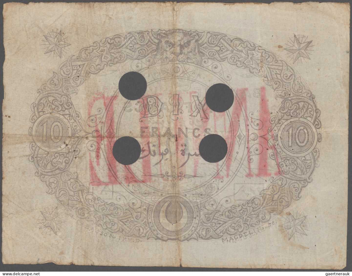 Algeria: Banque De L'Algérie, 10 Francs 15.5.1871, P.14, Cancelled With Overprin - Algeria