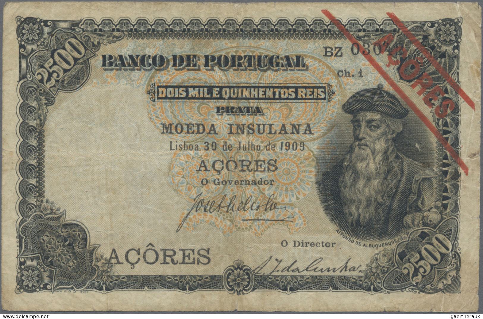 Azores: Banco De Portugal With Overprint "MOEDA INSULANA - AÇORES", 2500 Reis 30 - Portugal