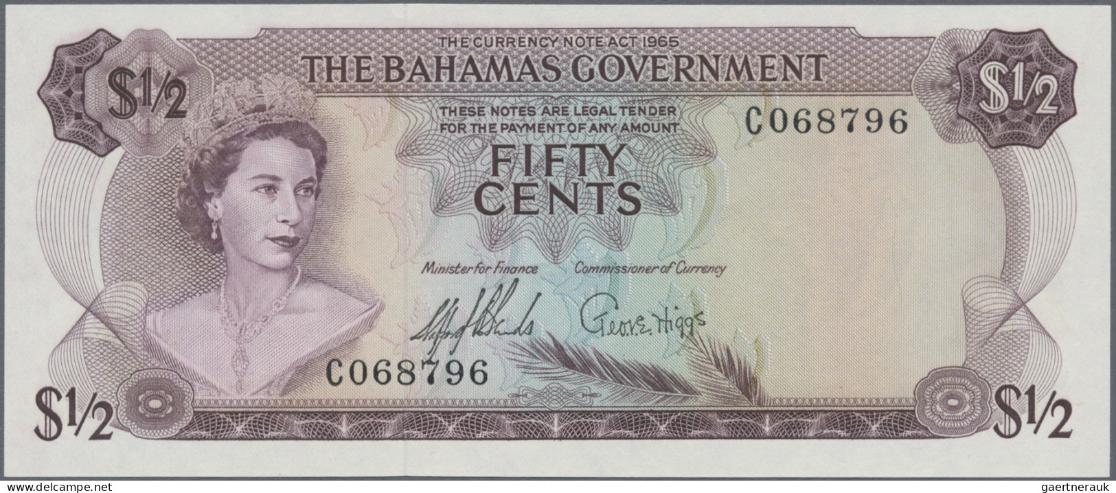 Bahamas: The Bahamas Government, L.1965 Series, Pair With 50 Cents And 1 Dollar, - Bahama's