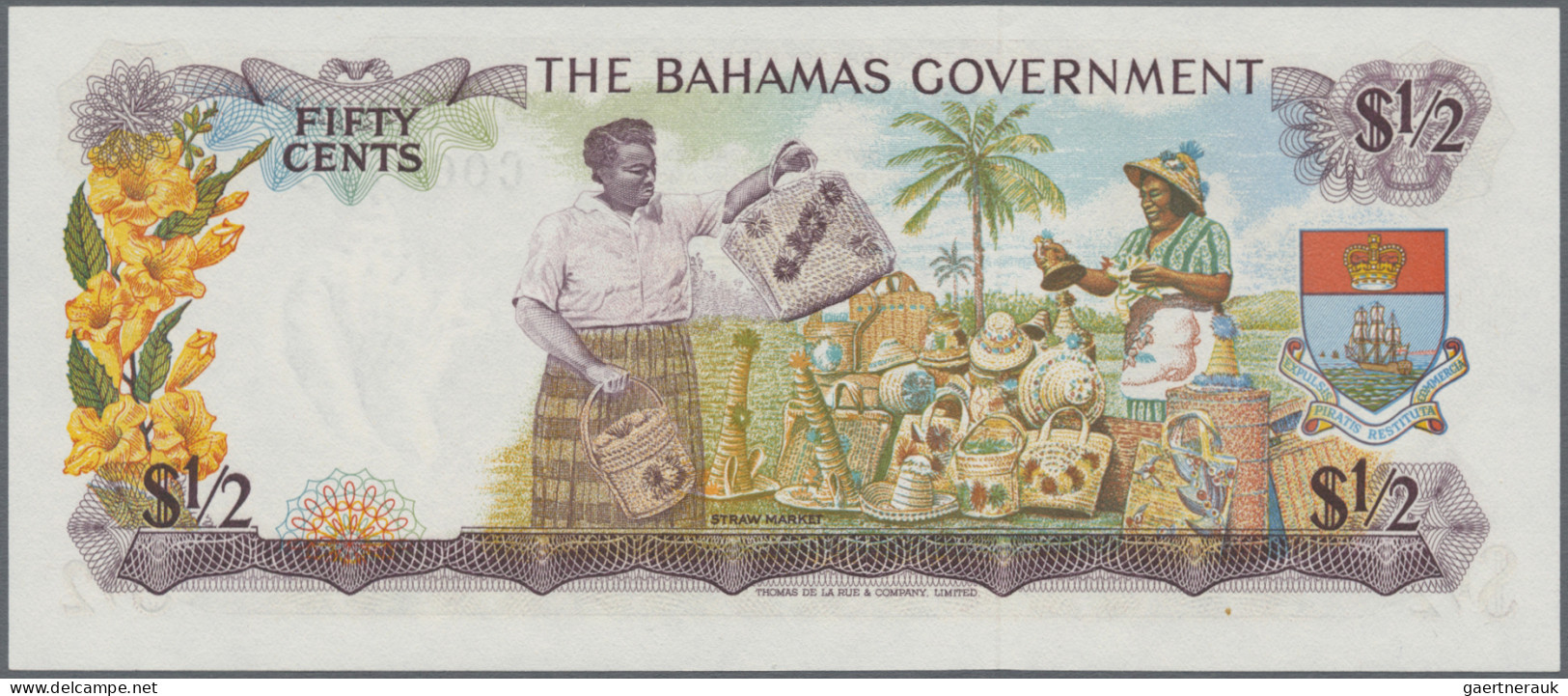 Bahamas: The Bahamas Government, L.1965 Series, Pair With 50 Cents And 1 Dollar, - Bahama's