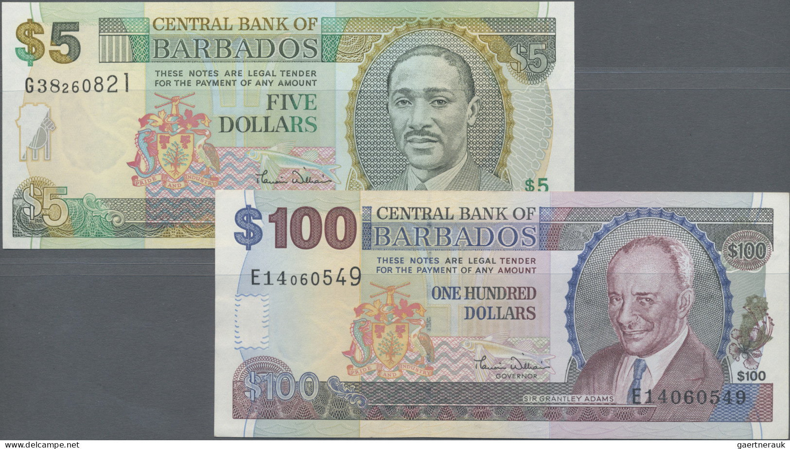 Barbados: Central Bank Of Barbados, Lot With 5 Banknotes, ND(1995-2000) Series, - Barbados