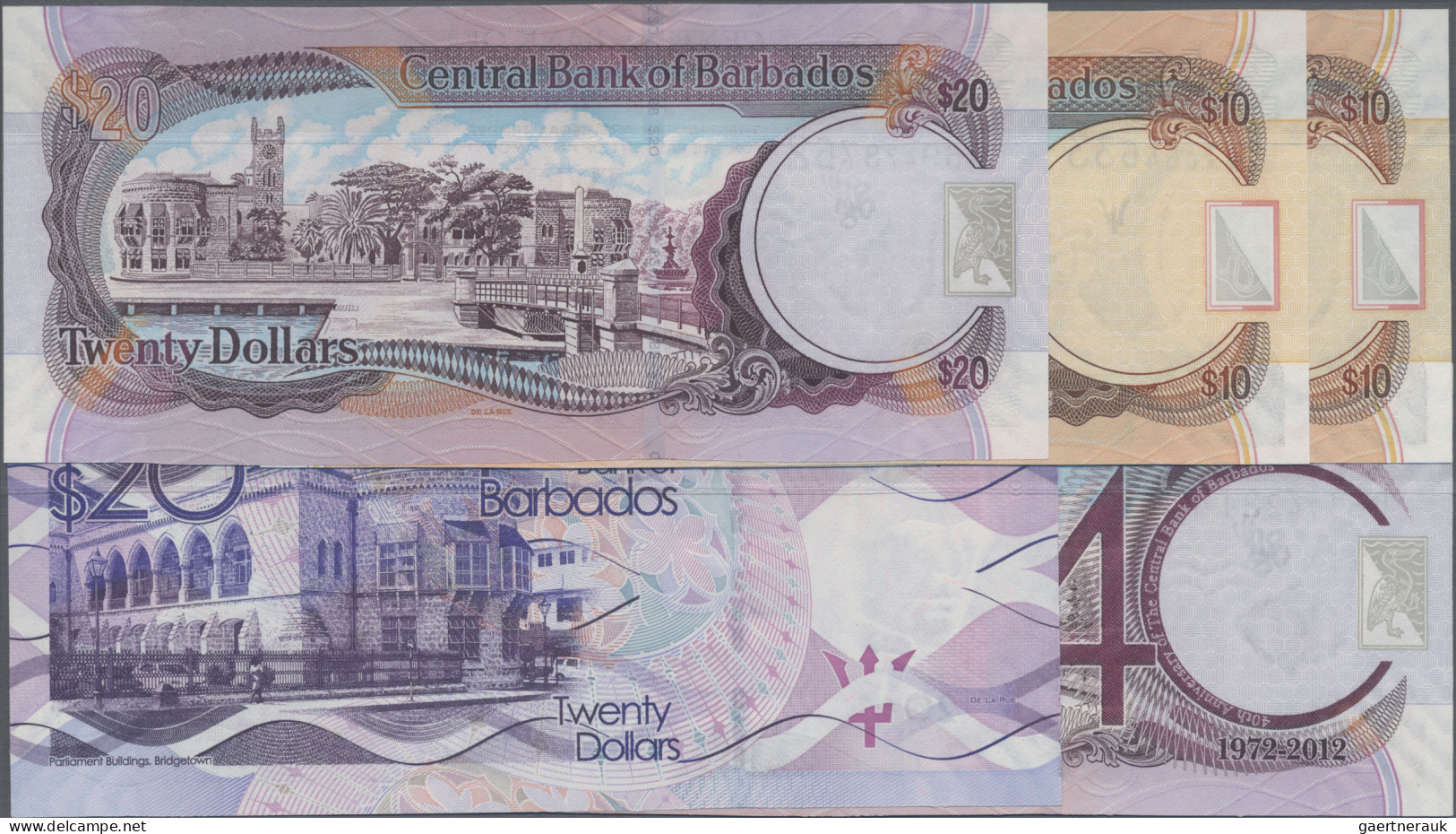 Barbados: Central Bank Of Barbados, Lot With 5 Banknotes, 2007-2013 Series, Incl - Barbades