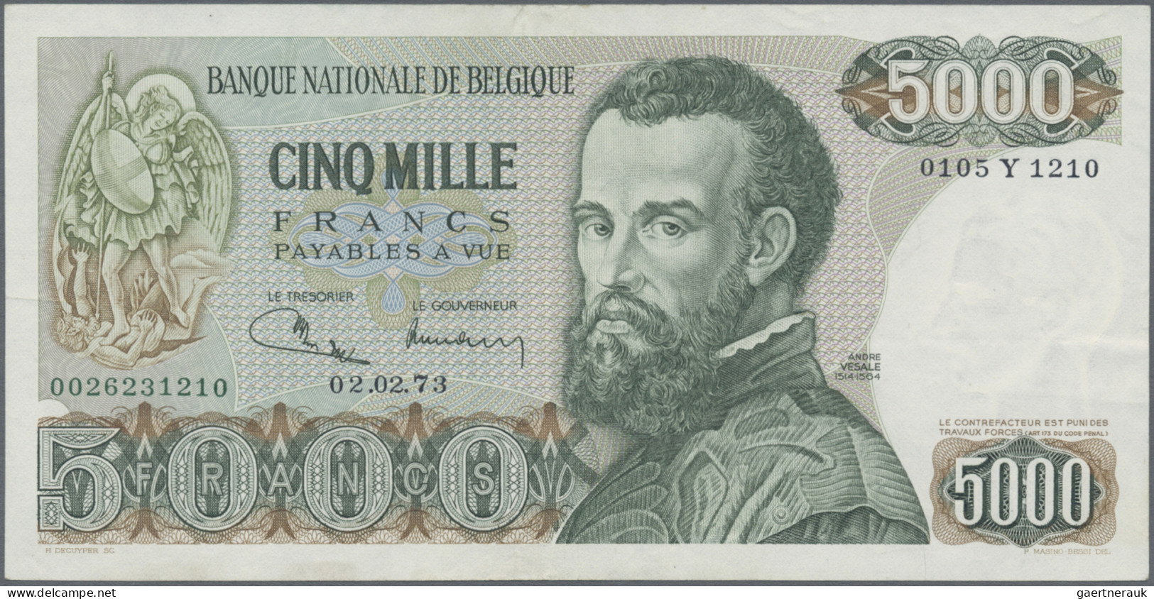 Belgium: Banque Nationale De Belgique, 5.000 Francs 02.02.1973 With Signatures: - Other & Unclassified