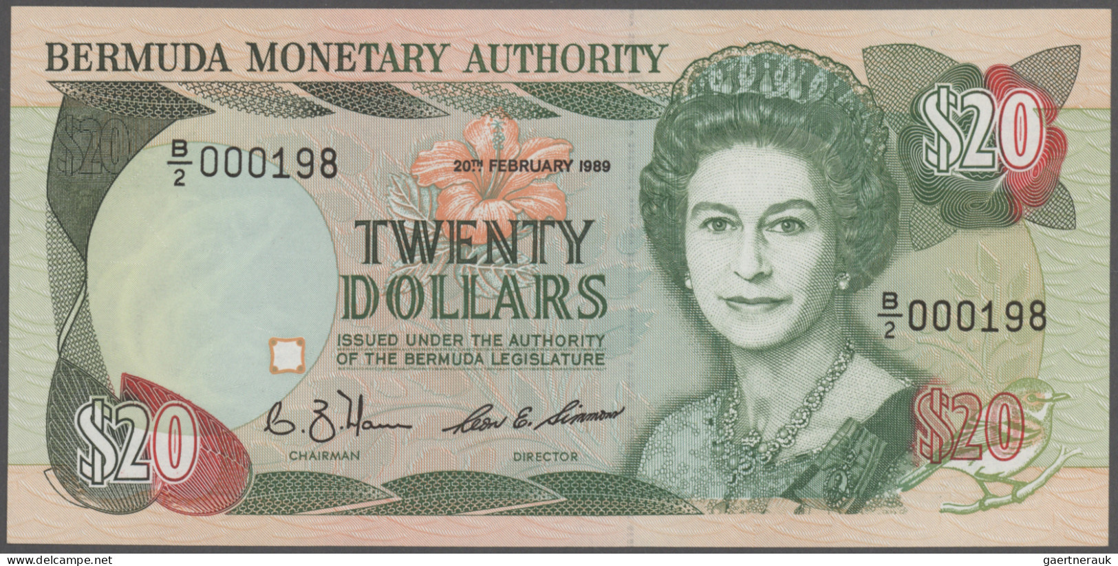 Bermuda: Bermuda Monetary Authority 20 Dollars 1989 With Low Serial # B/2 000198 - Bermudes