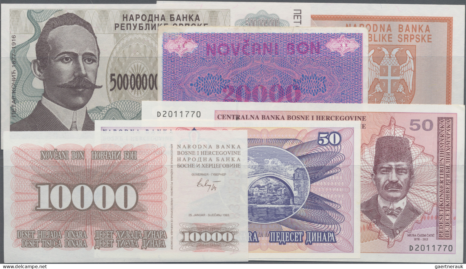 Bosnia & Herzegovina: Huge Lot With 69 Banknotes, Series 1992-1998 Series With D - Bosnia And Herzegovina
