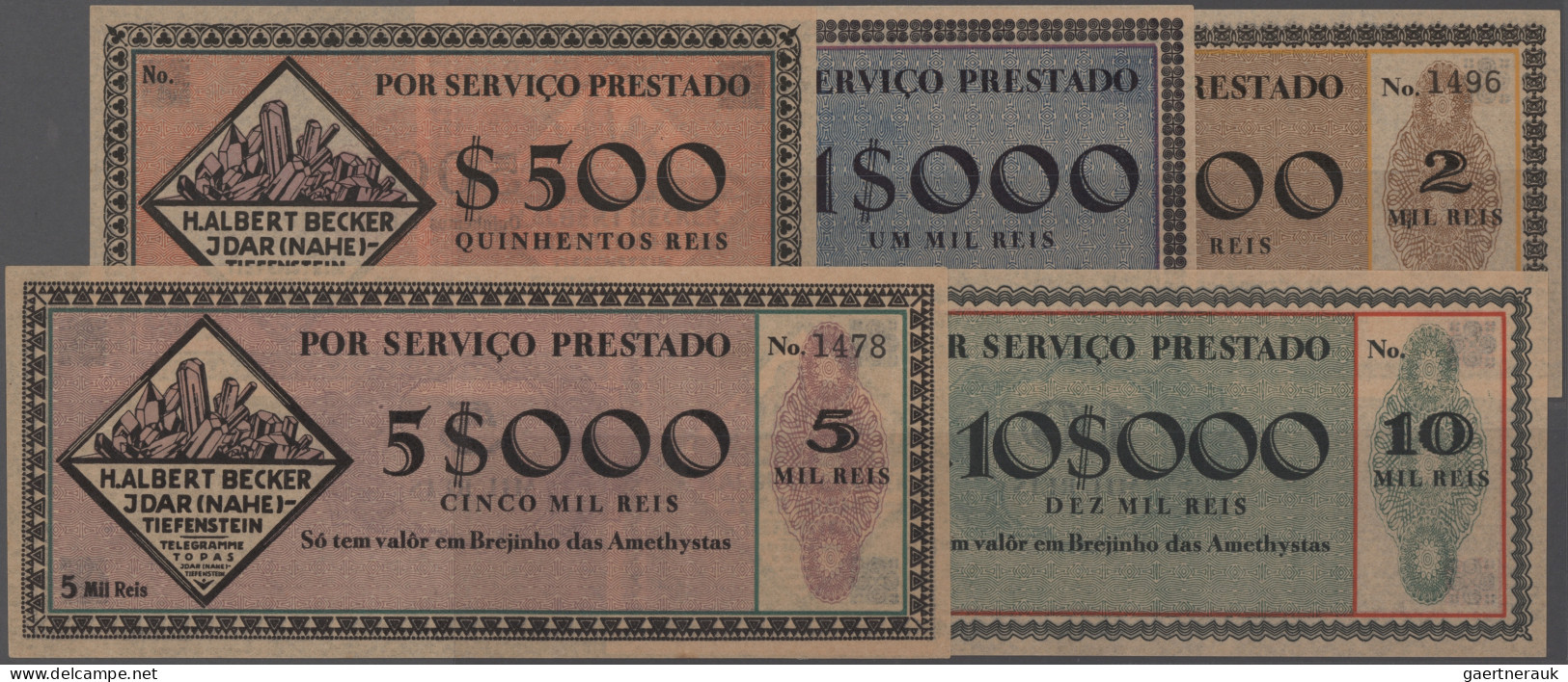 Brazil: Idar-(Nahe) Tiefenstein - H. Albert Becker Notgeld With 500, 1.000, 2.00 - Brésil