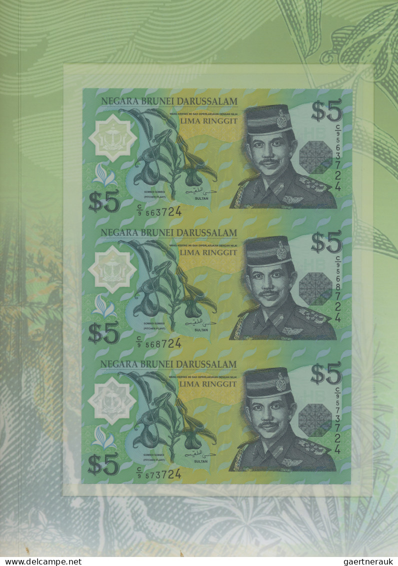 Brunei - Banknotes: State Bank Of Brunei Darussalam, Uncut Sheet With 3 Pieces 5 - Brunei