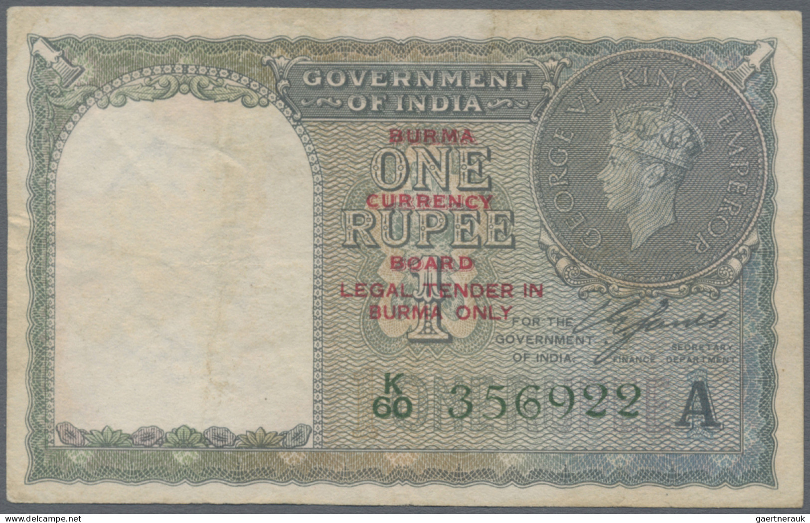 Burma / Myanmar / Birma: Government Of India With Overprint "BURMA CURRENCY BOAR - Myanmar