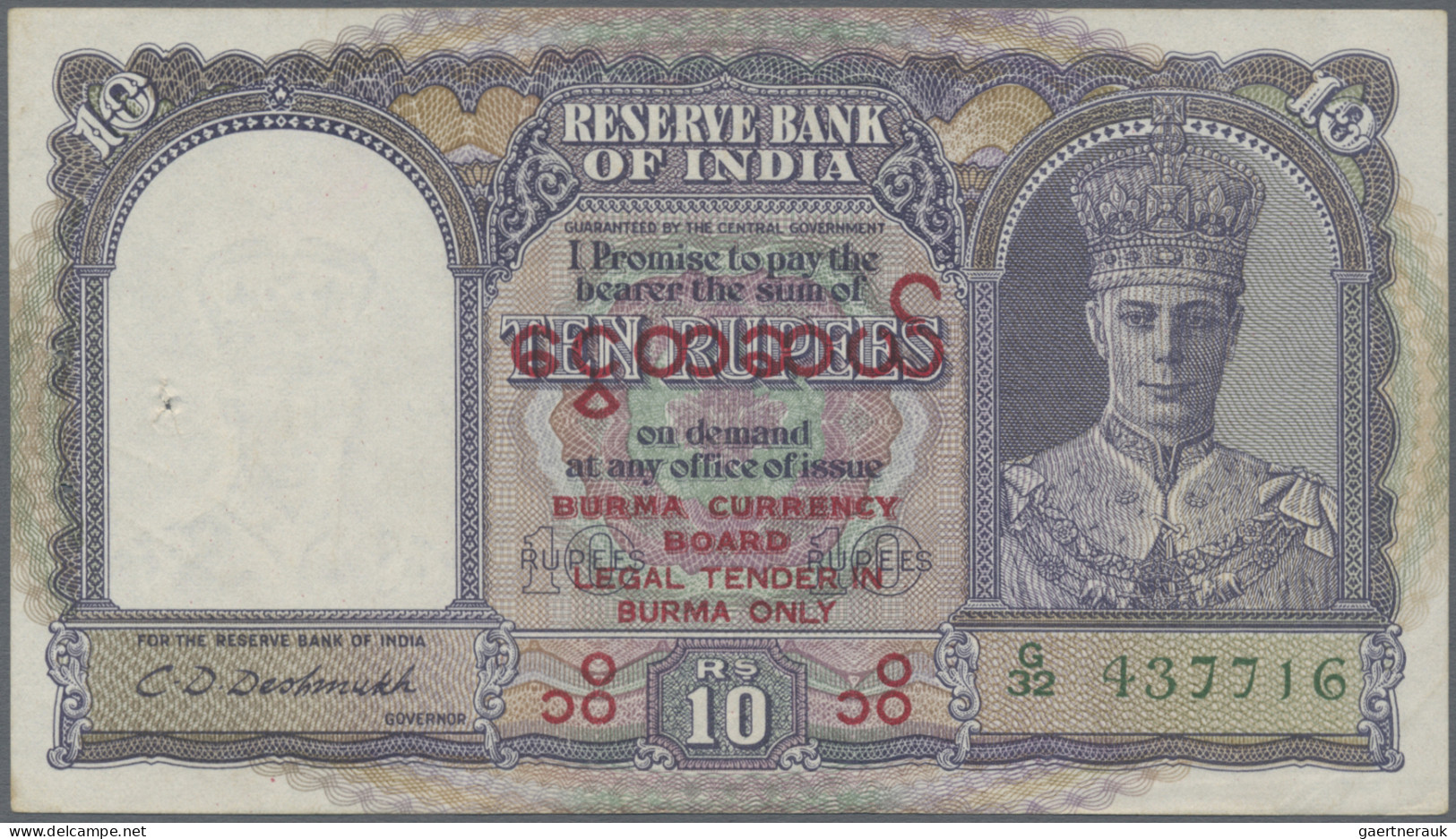 Burma / Myanmar / Birma: Government Of India With Overprint "BURMA CURRENCY BOAR - Myanmar