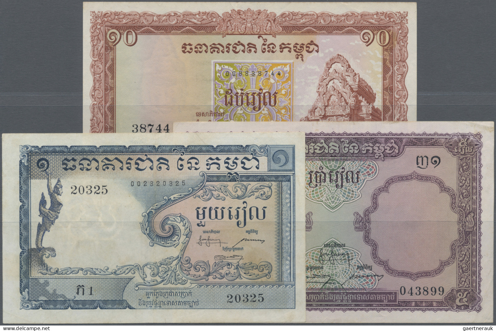 Cambodia: Banque Nationale Du Cambodge, Lot With 3 Banknotes, Series ND(1955-56) - Cambodia