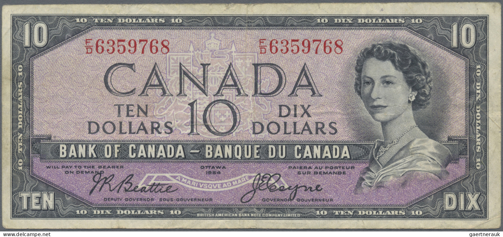 Canada: Bank Of Canada, 1 And 10 Dollars 1954, "Devil's Face" Notes With Signatu - Canada